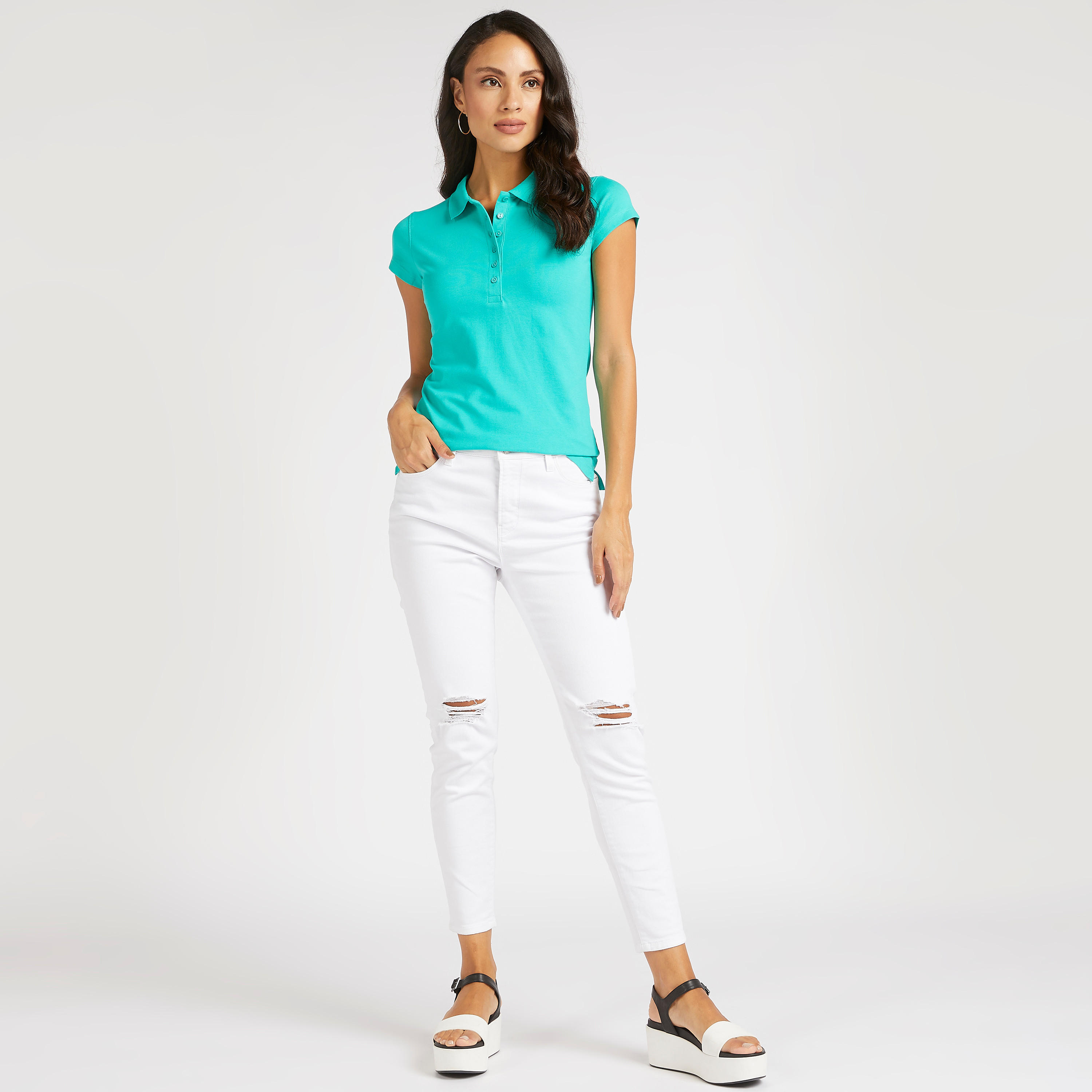 تيشيرت بولو سادة بأكمام كاب-women-clothing-tshirts-image-3