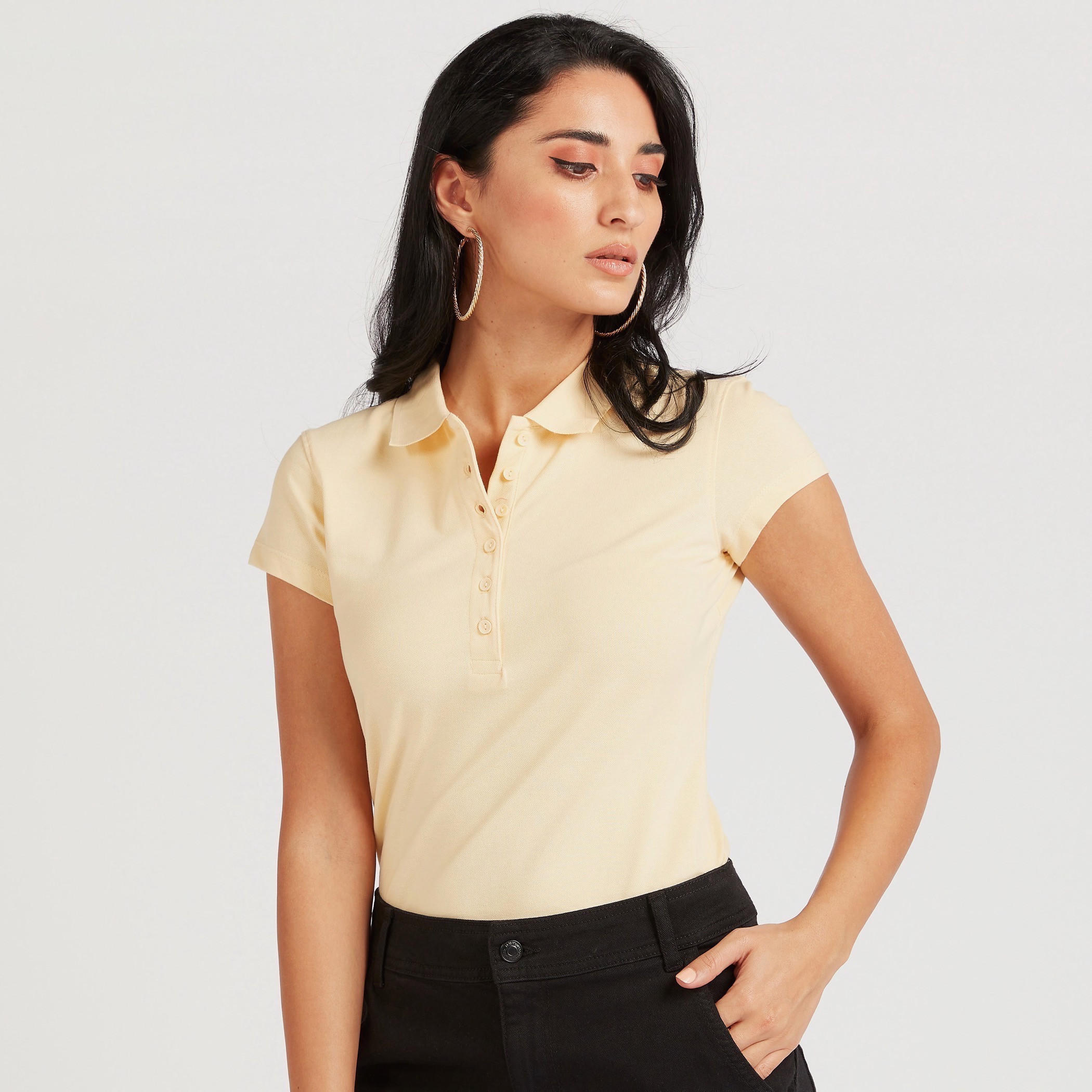 تيشيرت بولو سادة بأكمام كاب-women-clothing-tshirts-image-4