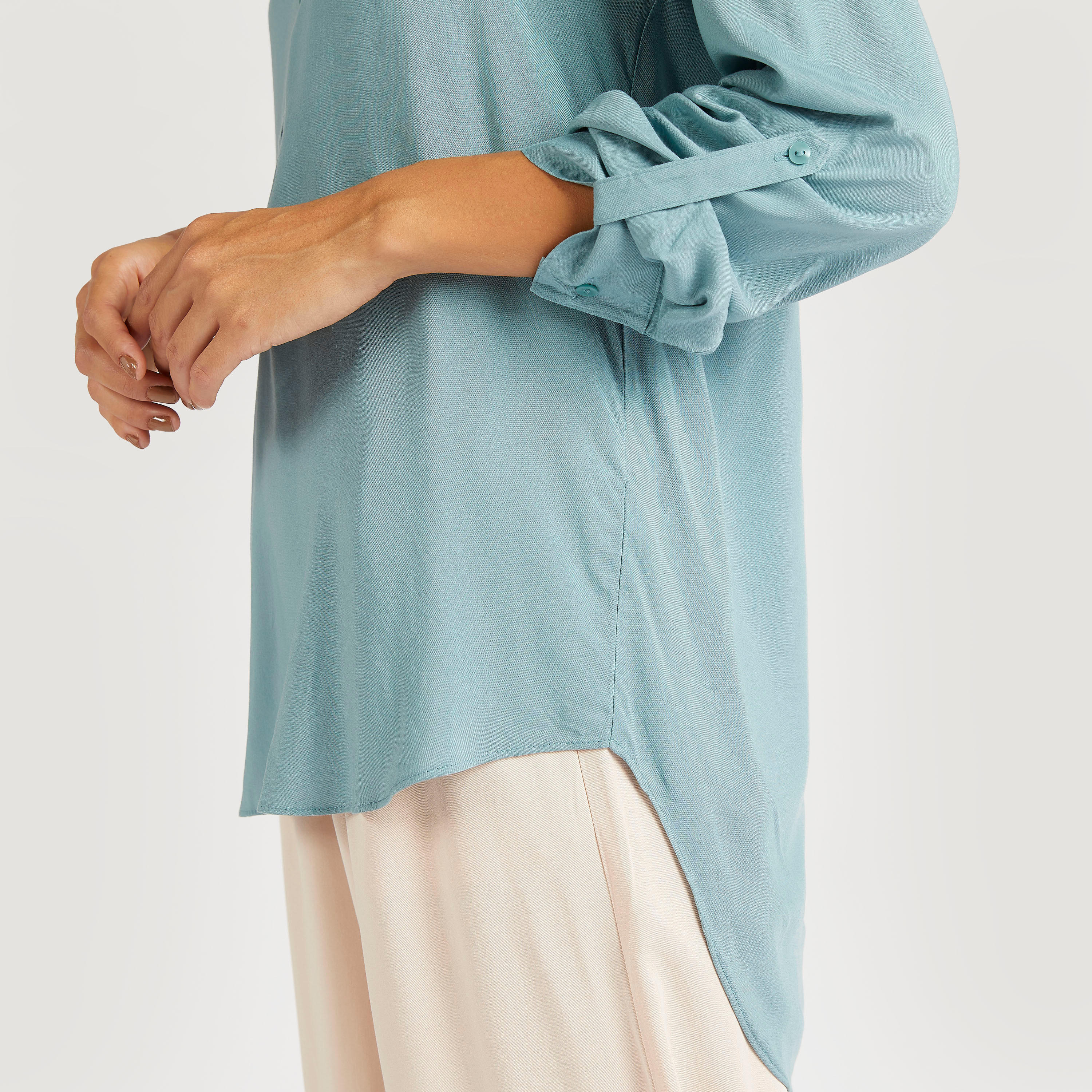 Solid V-neck Top with Long Sleeves and High Low Hem-women-clothing-shirtsandblouses-blouses-image-3