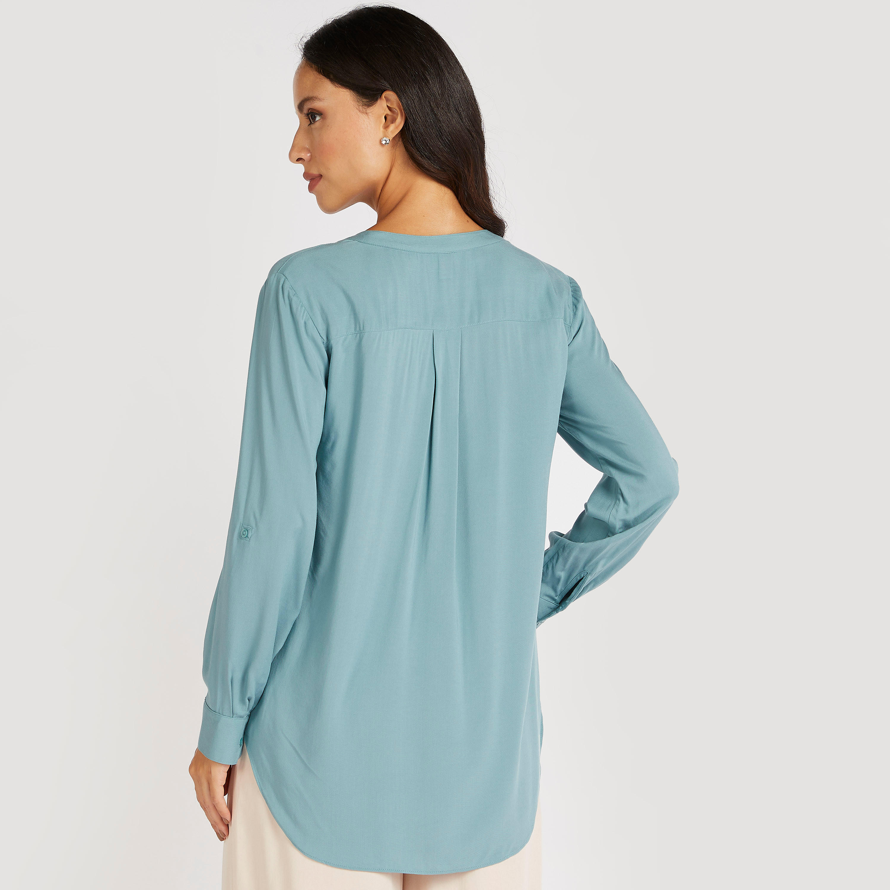 Solid V-neck Top with Long Sleeves and High Low Hem-women-clothing-shirtsandblouses-blouses-image-4