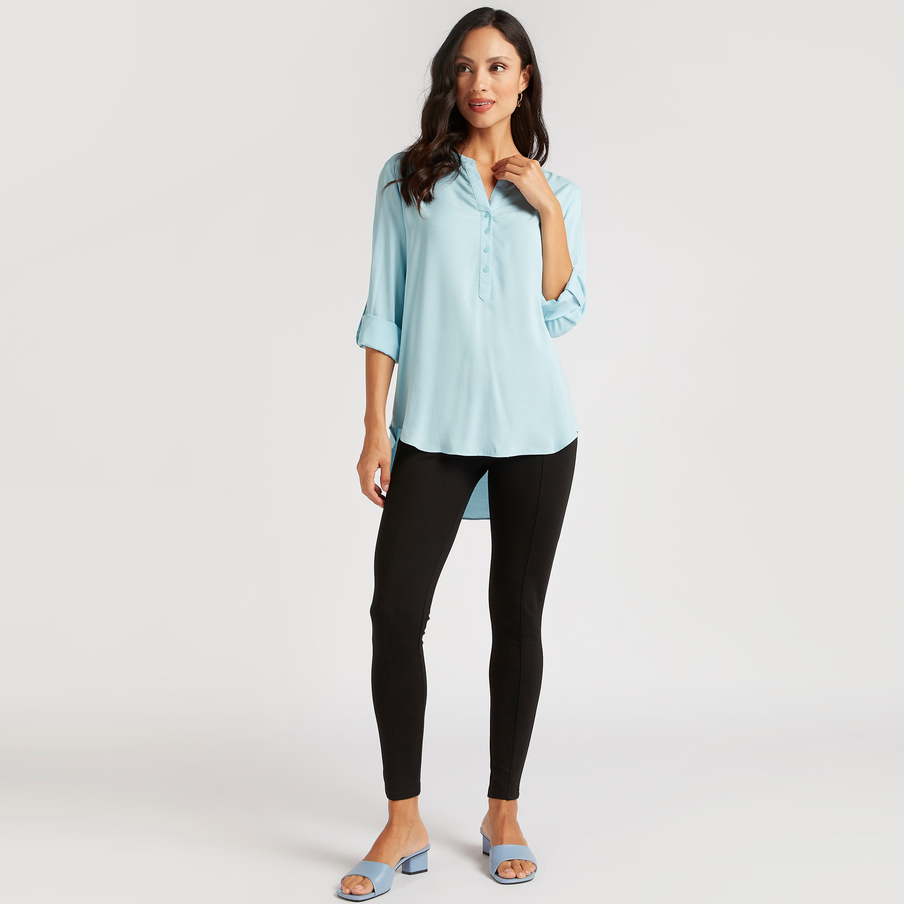 Solid Split Neck Top with High-Low Hem and Long Sleeves-women-clothing-shirtsandblouses-blouses-image-2