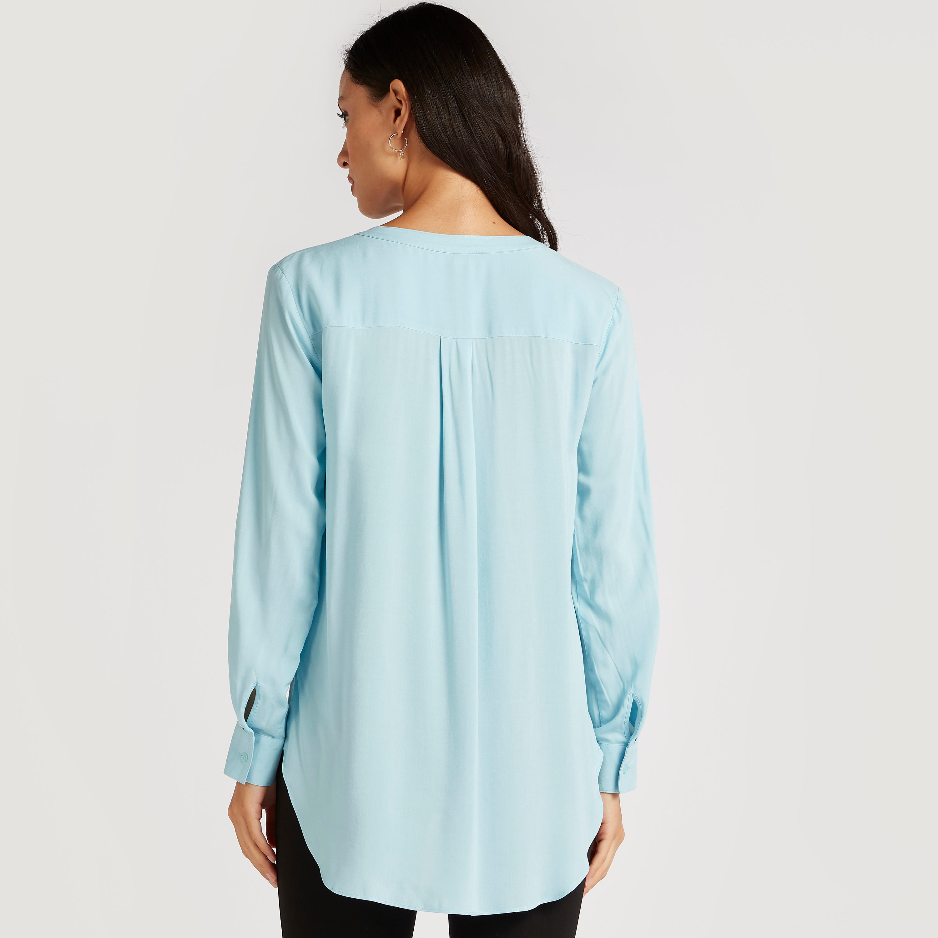 Solid Split Neck Top with High-Low Hem and Long Sleeves-women-clothing-shirtsandblouses-blouses-image-4