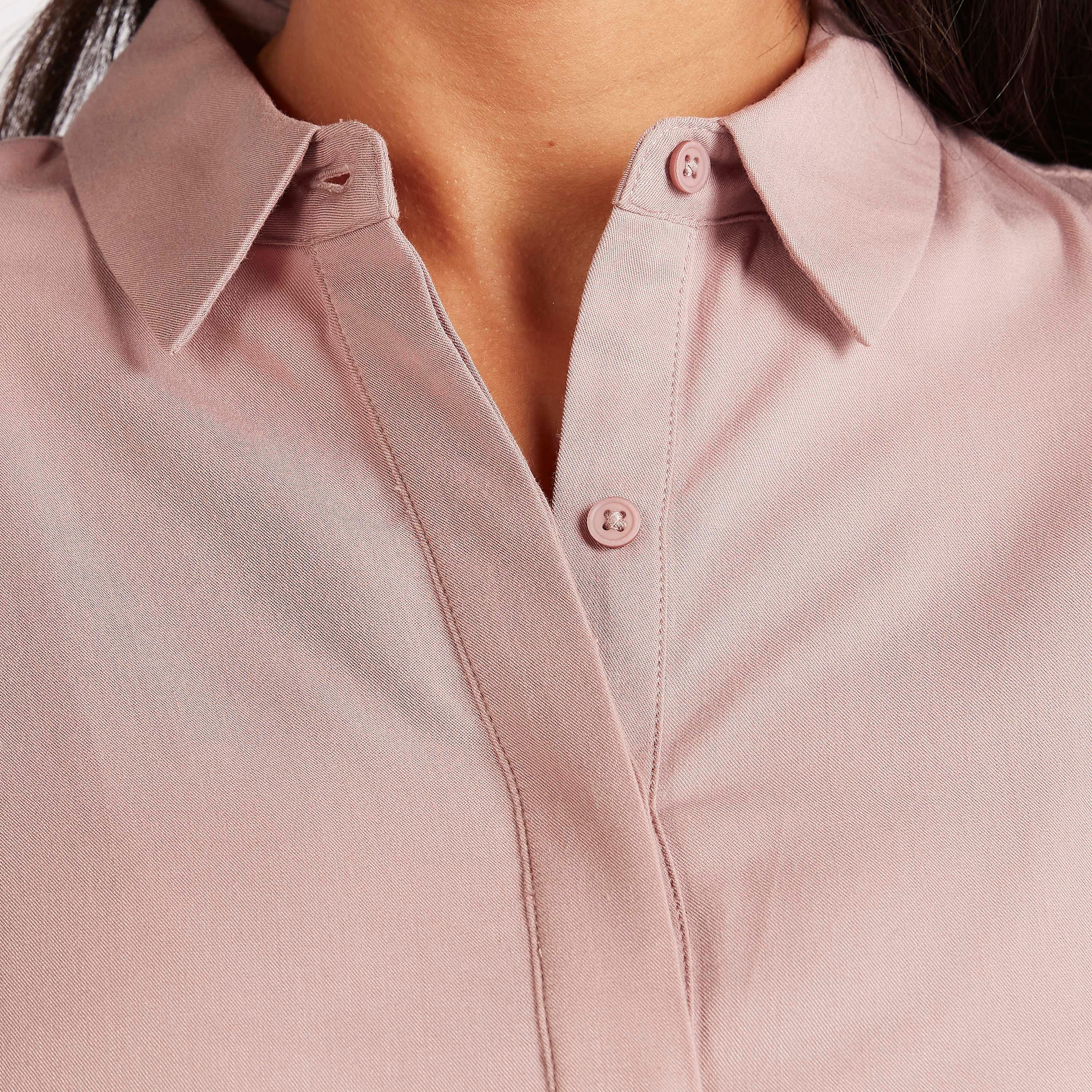 فستان قميص ميدي سادة بأكمام طويلة-women-clothing-dresses-image-3