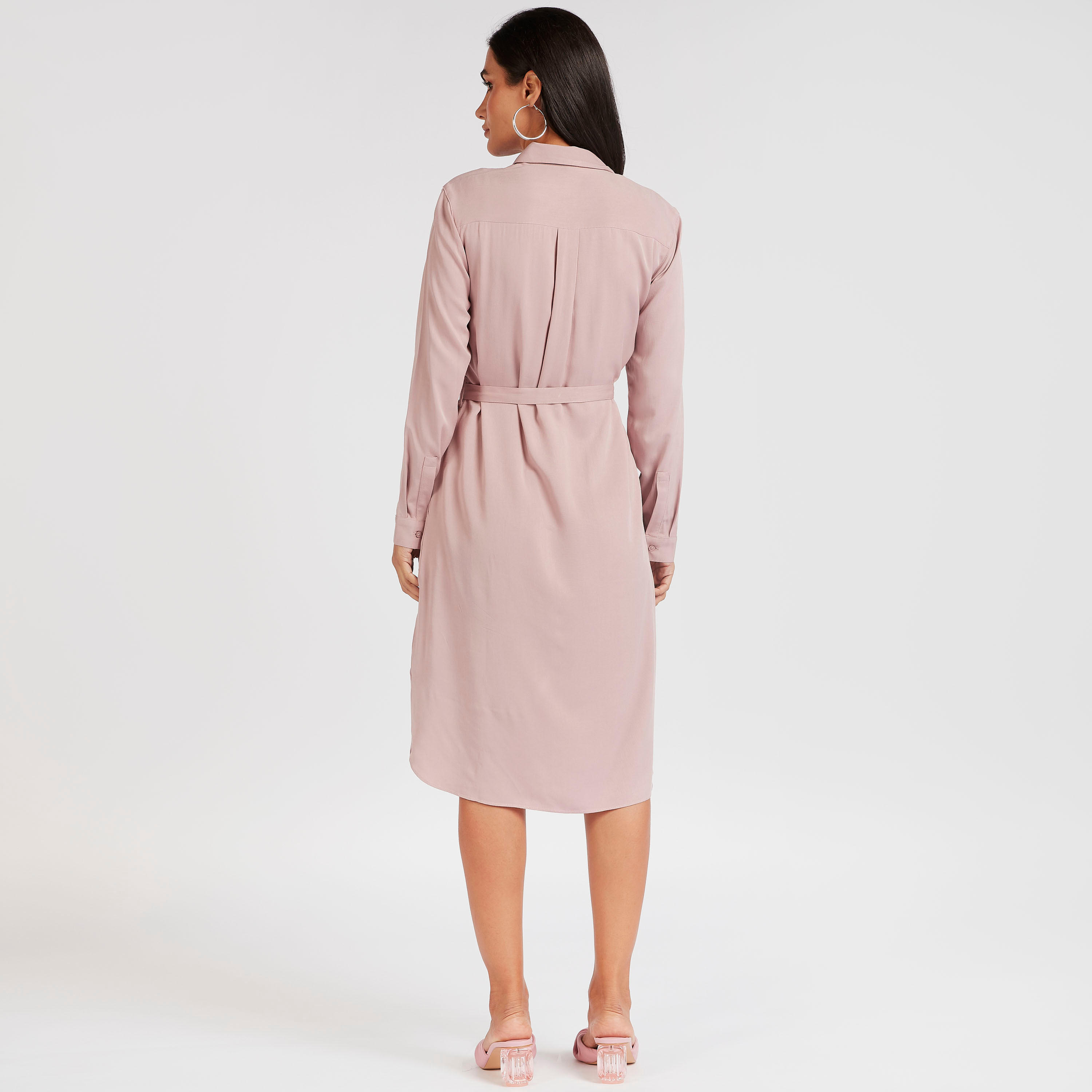 فستان قميص ميدي سادة بأكمام طويلة-women-clothing-dresses-image-4