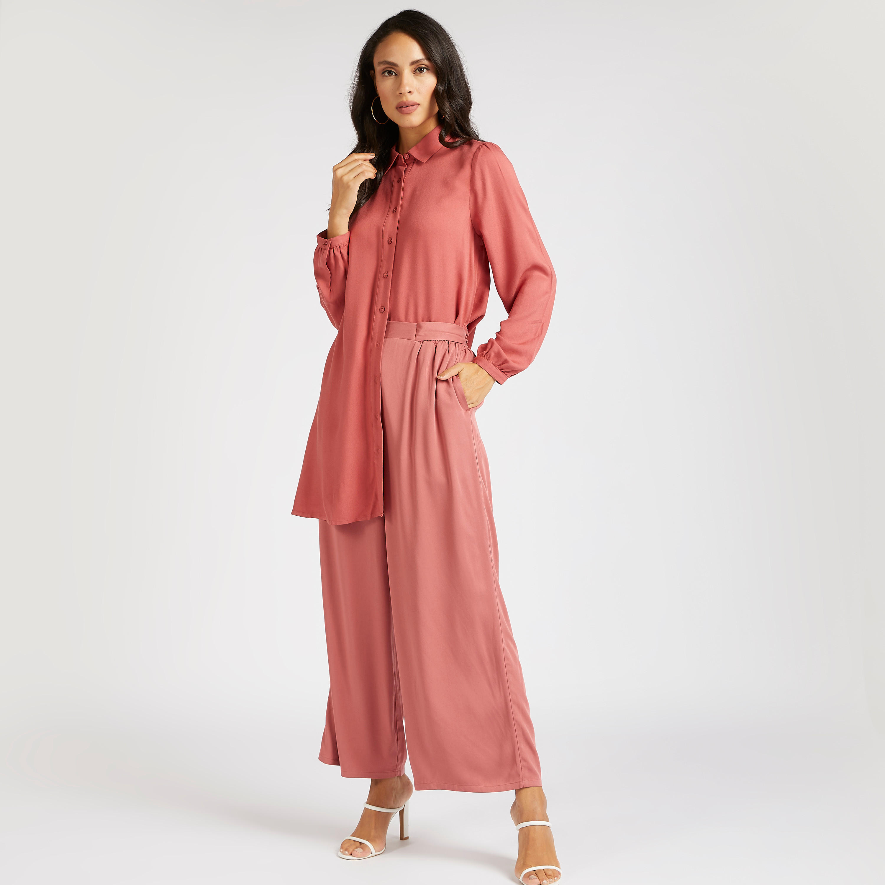 بنطلون بالازو سادة بخصر مرن وجيوب-women-clothing-bottoms-trousers-image-3