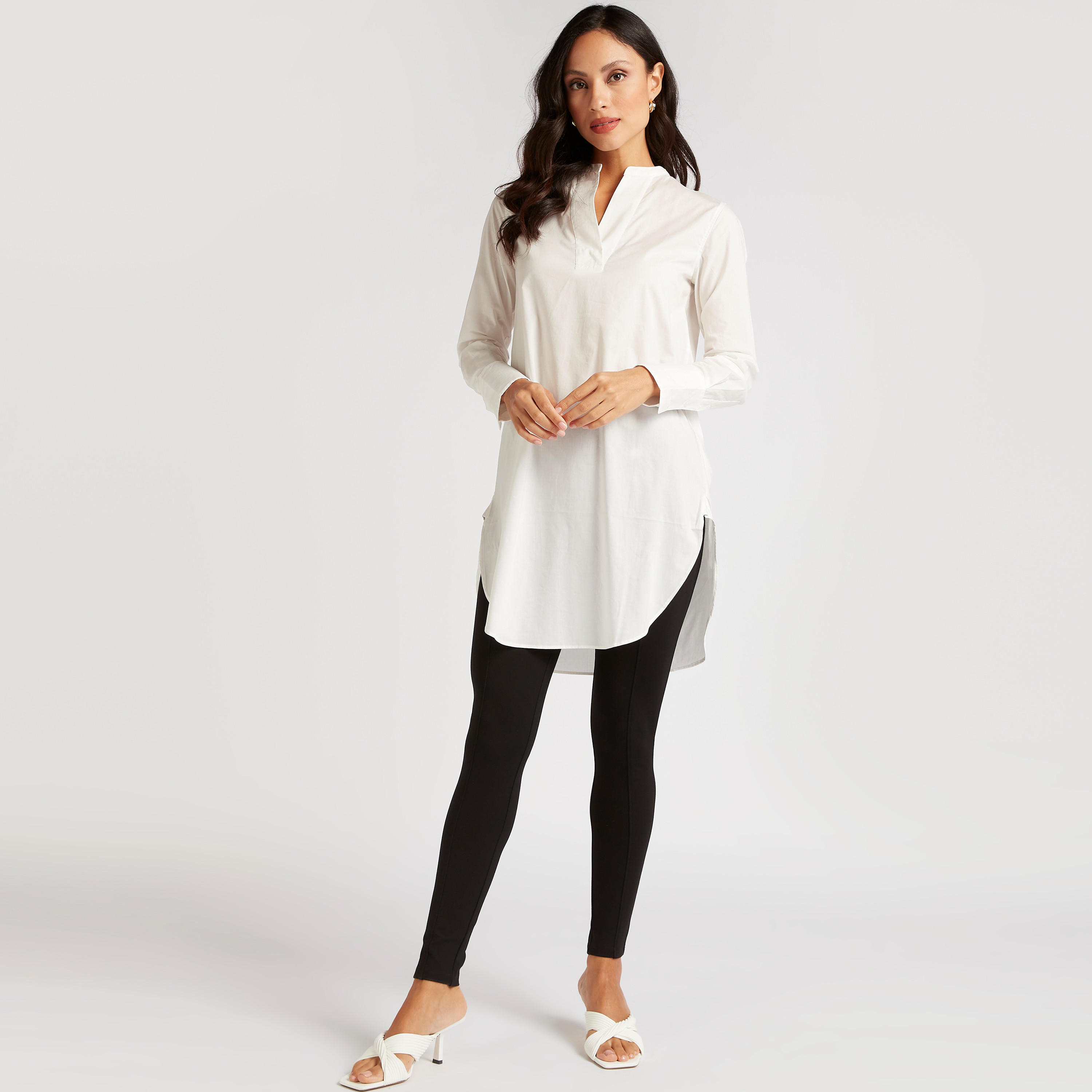 Solid Longline Shirt with U-Hem and Long Sleeves-women-clothing-shirtsandblouses-shirts-image-2