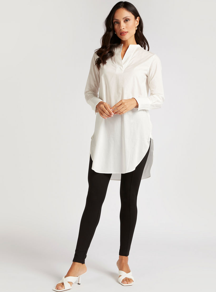 Solid Longline Shirt with U-Hem and Long Sleeves-women-clothing-shirtsandblouses-shirts-image-2