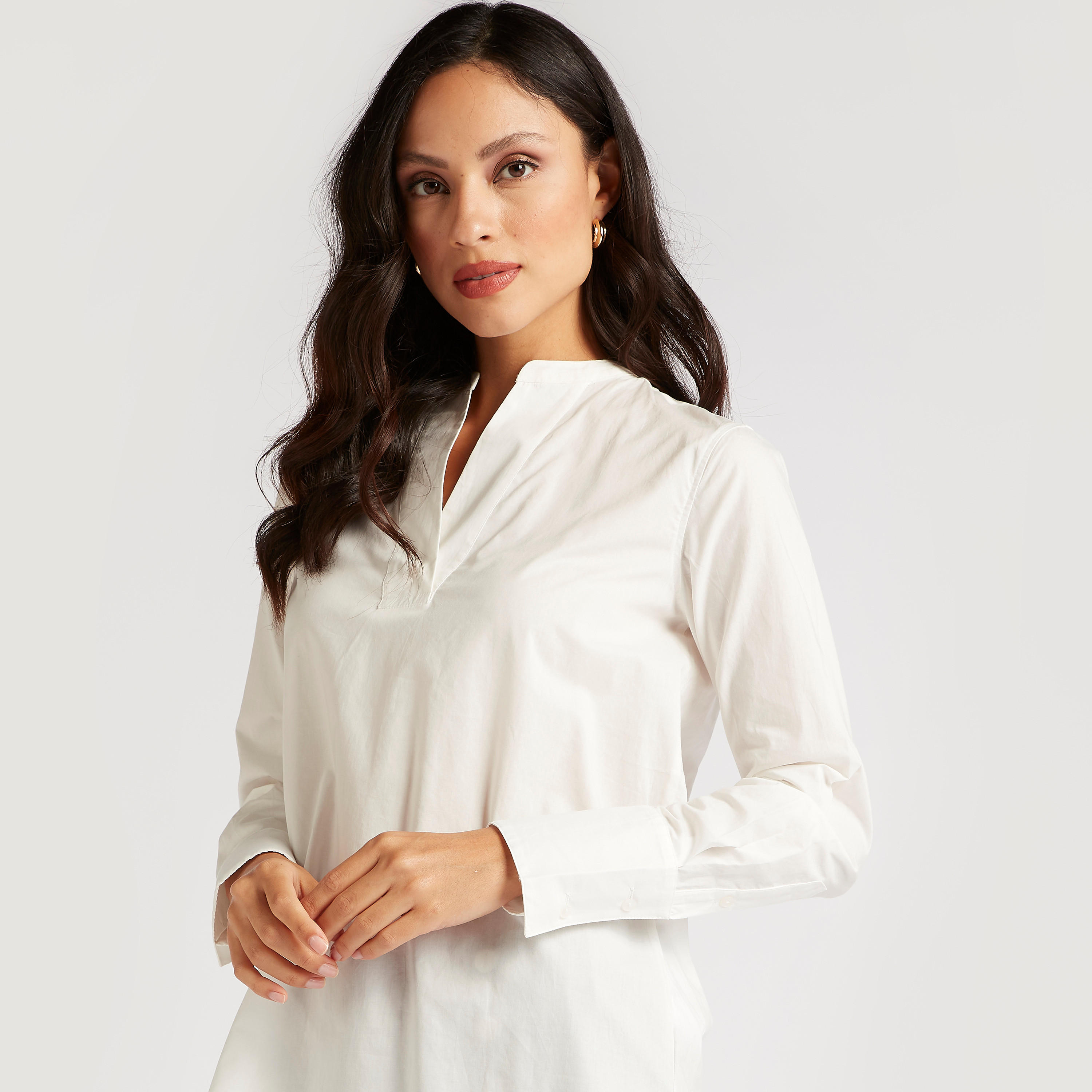 Solid Longline Shirt with U-Hem and Long Sleeves-women-clothing-shirtsandblouses-shirts-image-3