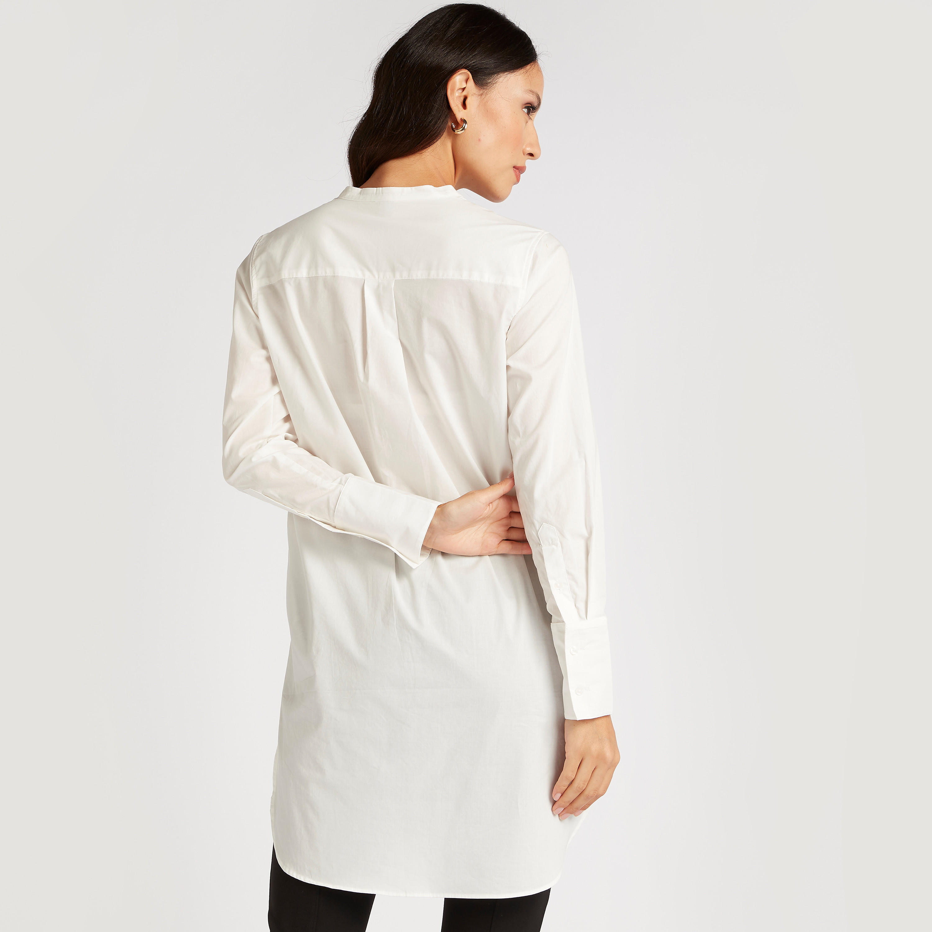 Solid Longline Shirt with U-Hem and Long Sleeves-women-clothing-shirtsandblouses-shirts-image-4