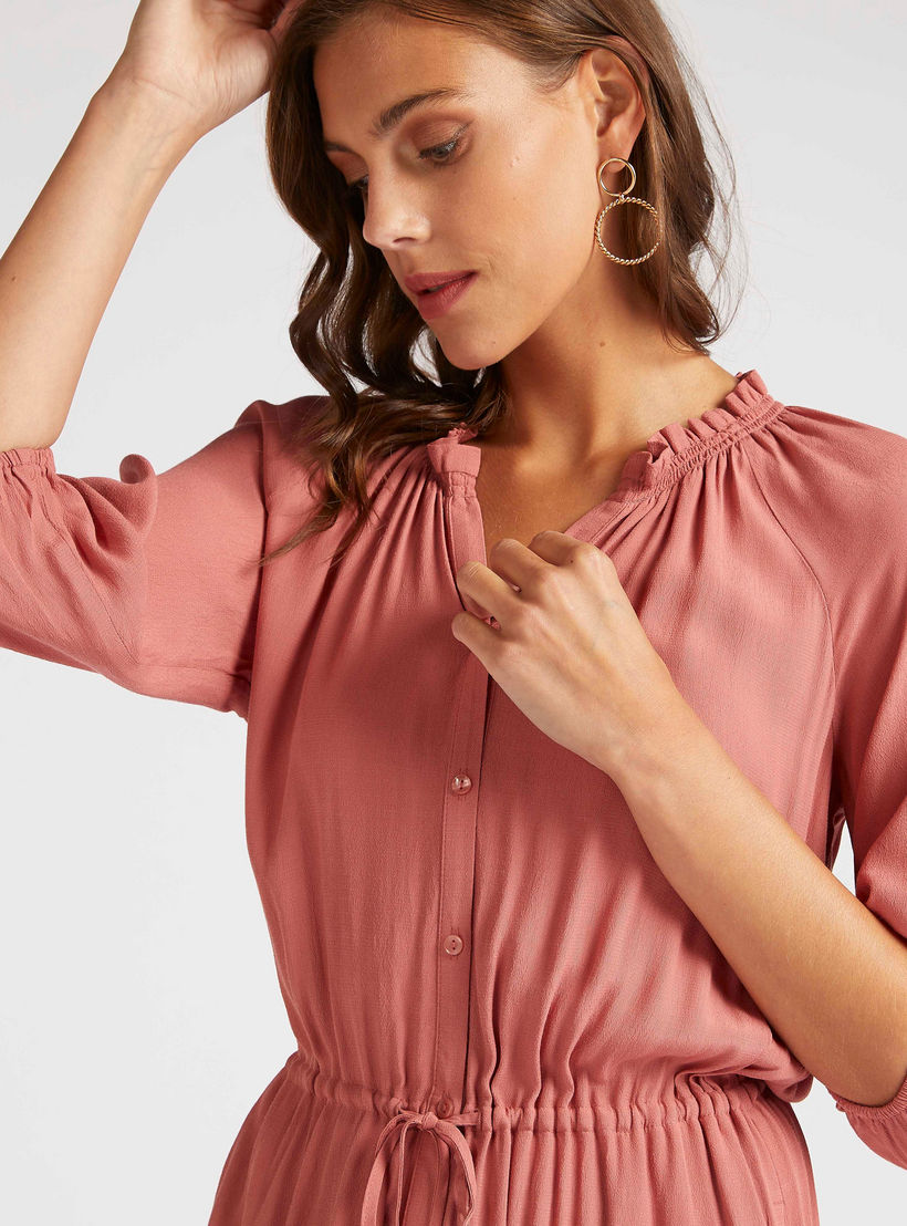 فستان قميص طويل بخصر رباط وياقة كشكش-women-clothing-dresses-image-3