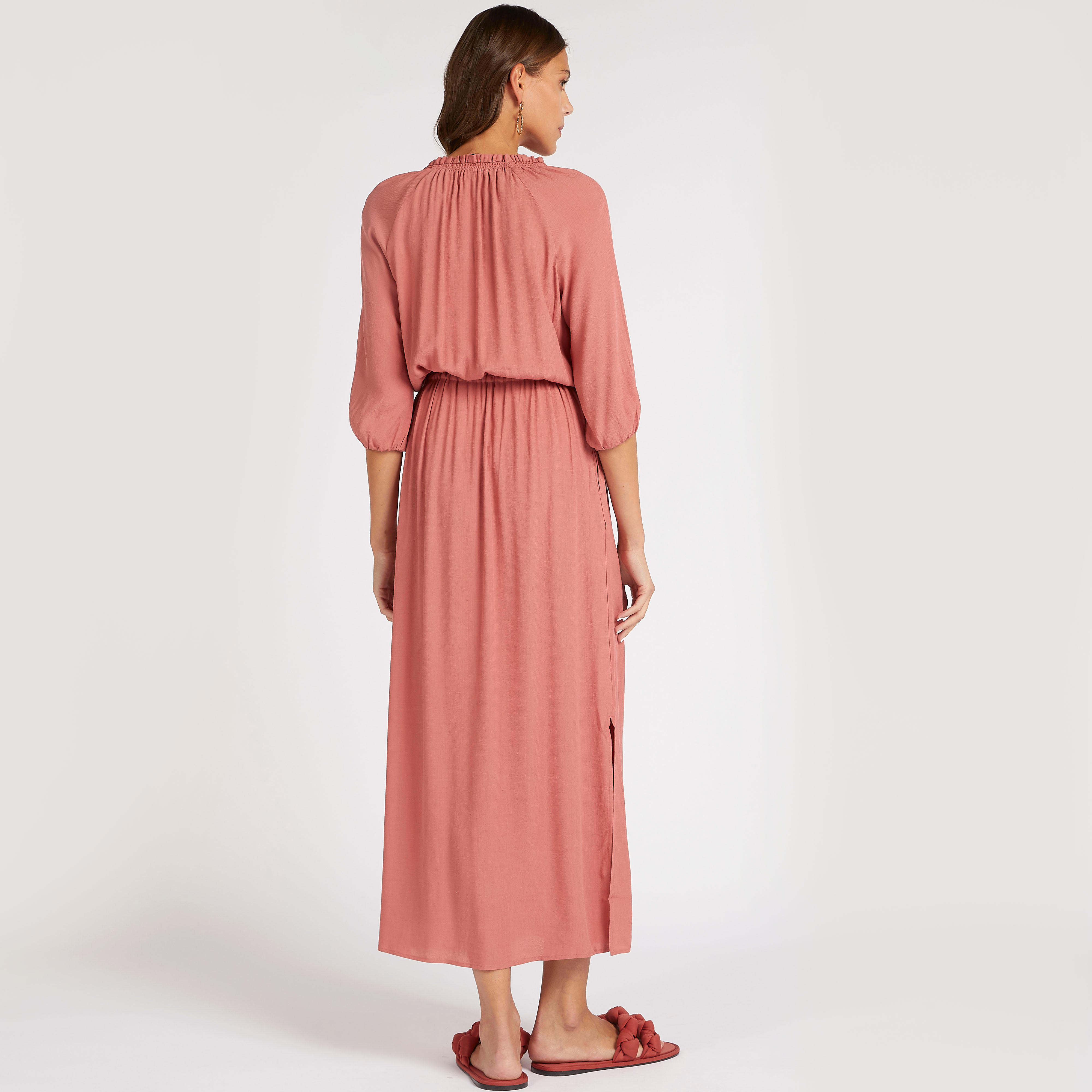 فستان قميص طويل بخصر رباط وياقة كشكش-women-clothing-dresses-image-4