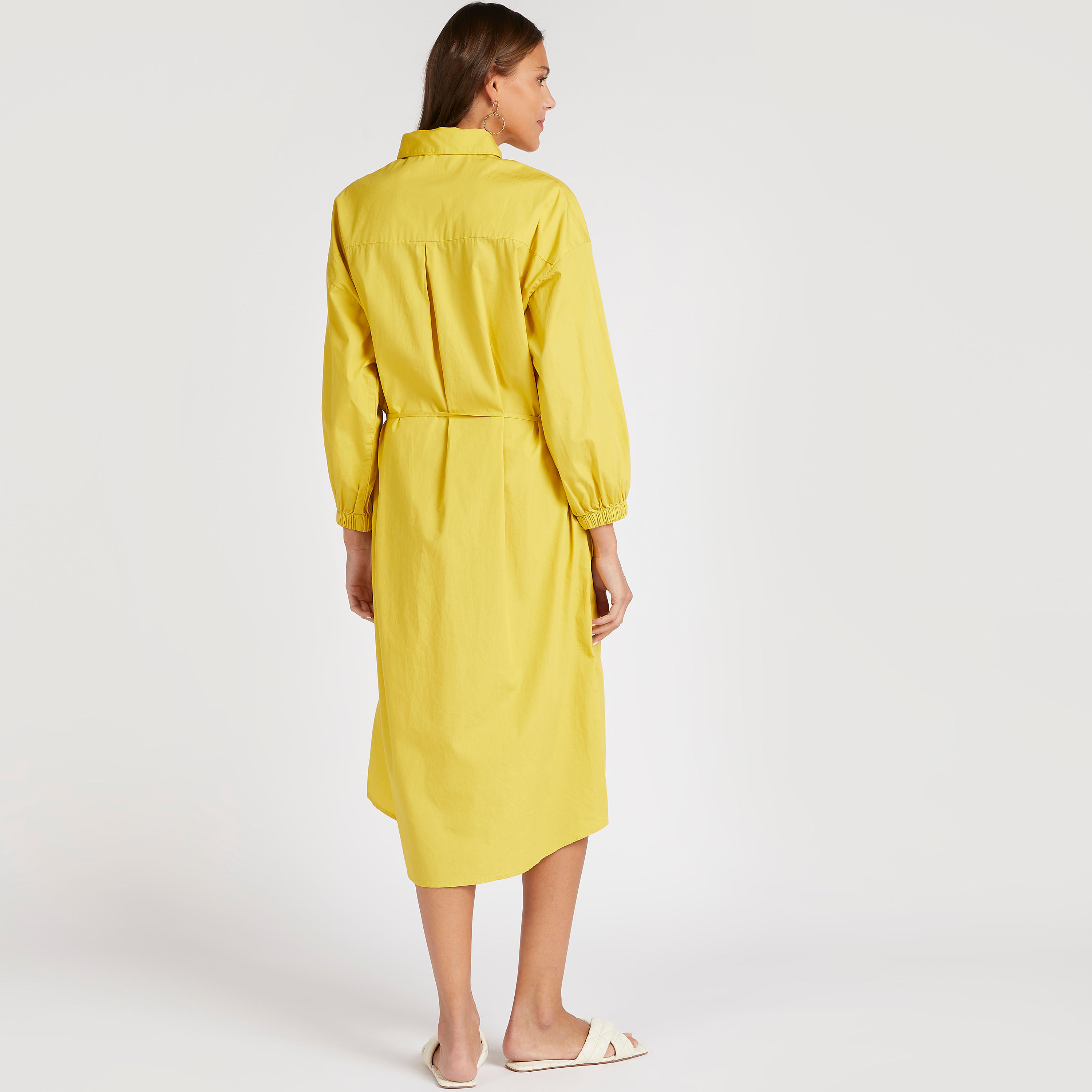 فستان قميص متوسط الطول سادة بأطراف غير مستوية-women-clothing-dresses-image-4