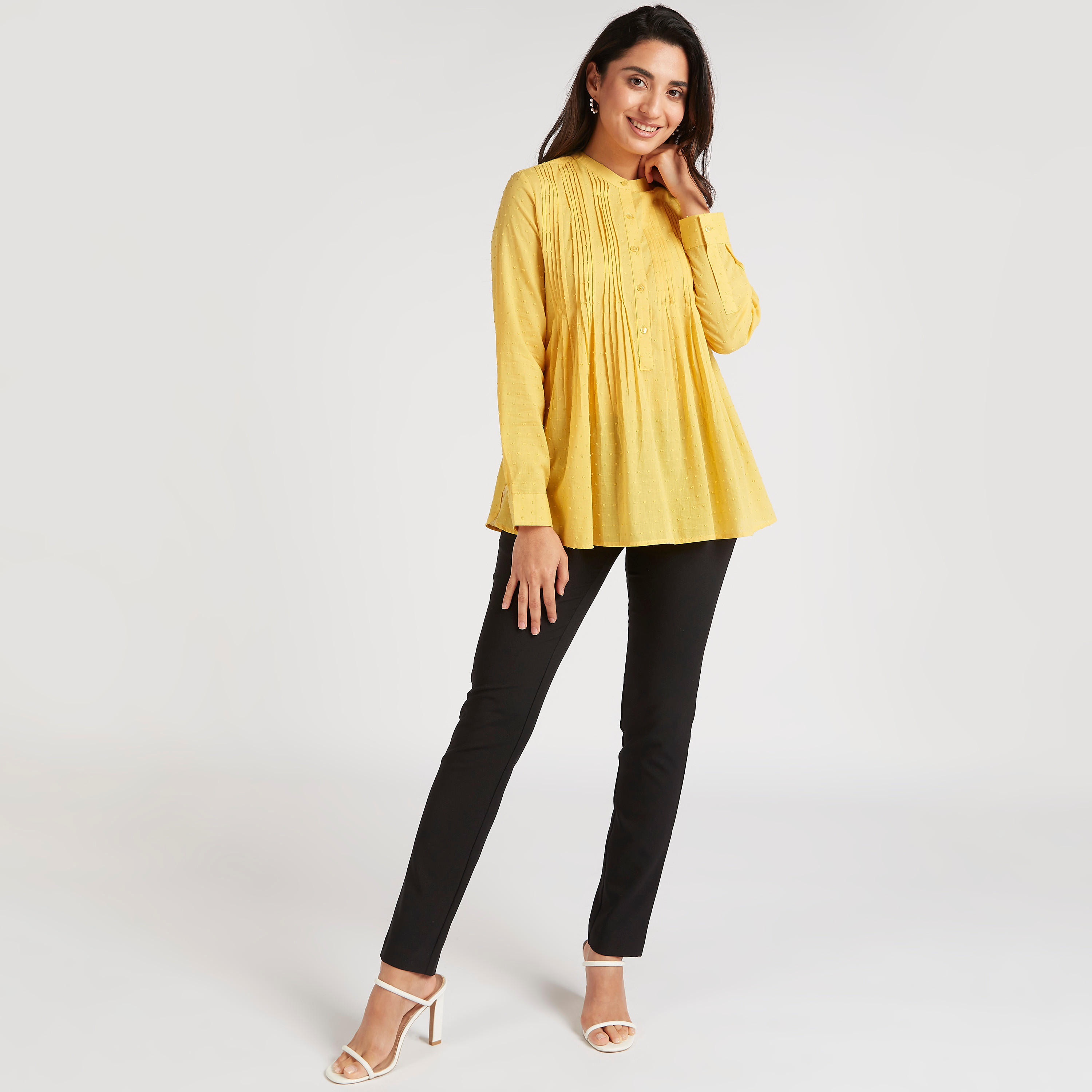 بلوزة بياقة ماندارين وأكمام طويلة وتفاصيل بينتوك-women-clothing-shirtsandblouses-blouses-image-2