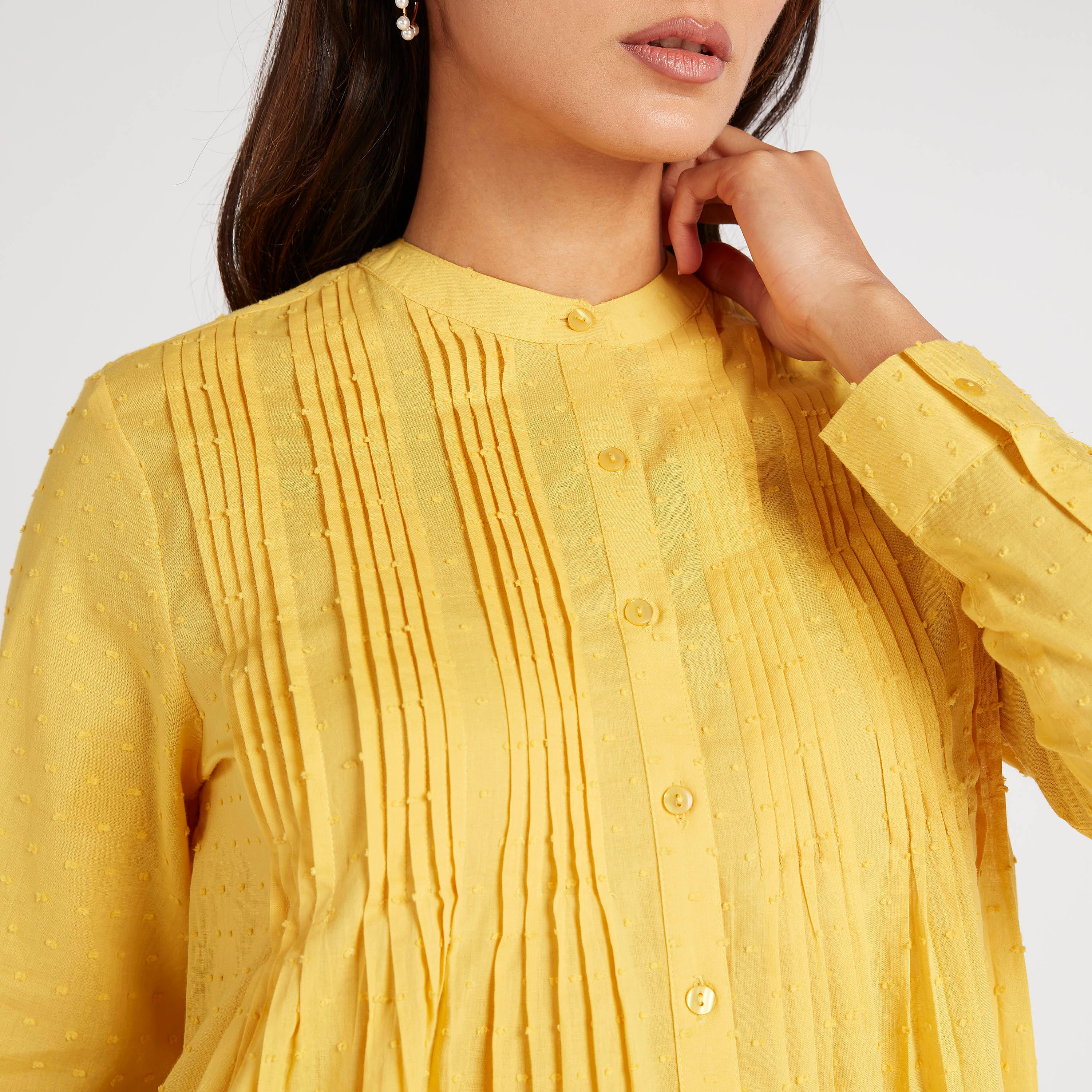 بلوزة بياقة ماندارين وأكمام طويلة وتفاصيل بينتوك-women-clothing-shirtsandblouses-blouses-image-3