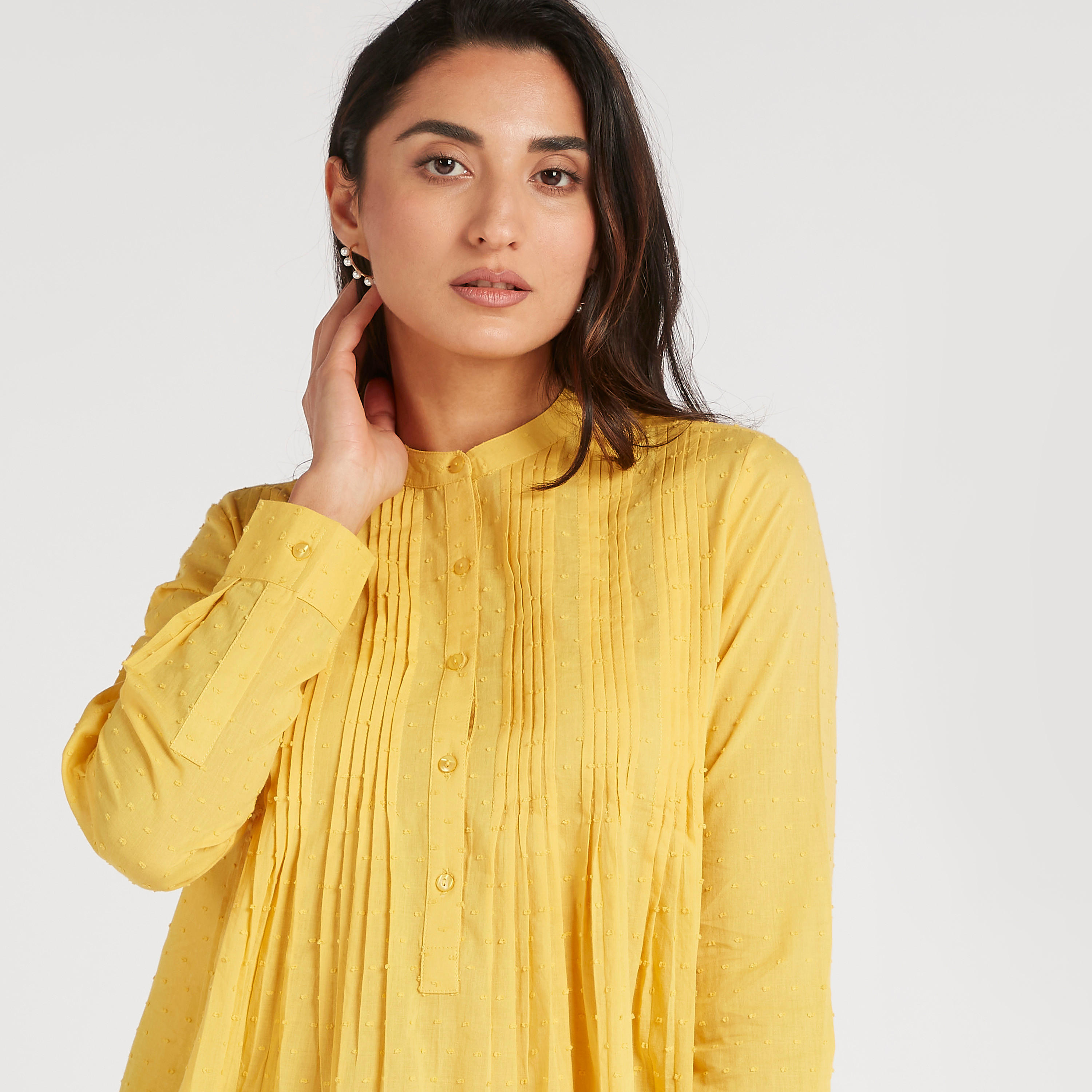 بلوزة بياقة ماندارين وأكمام طويلة وتفاصيل بينتوك-women-clothing-shirtsandblouses-blouses-image-5