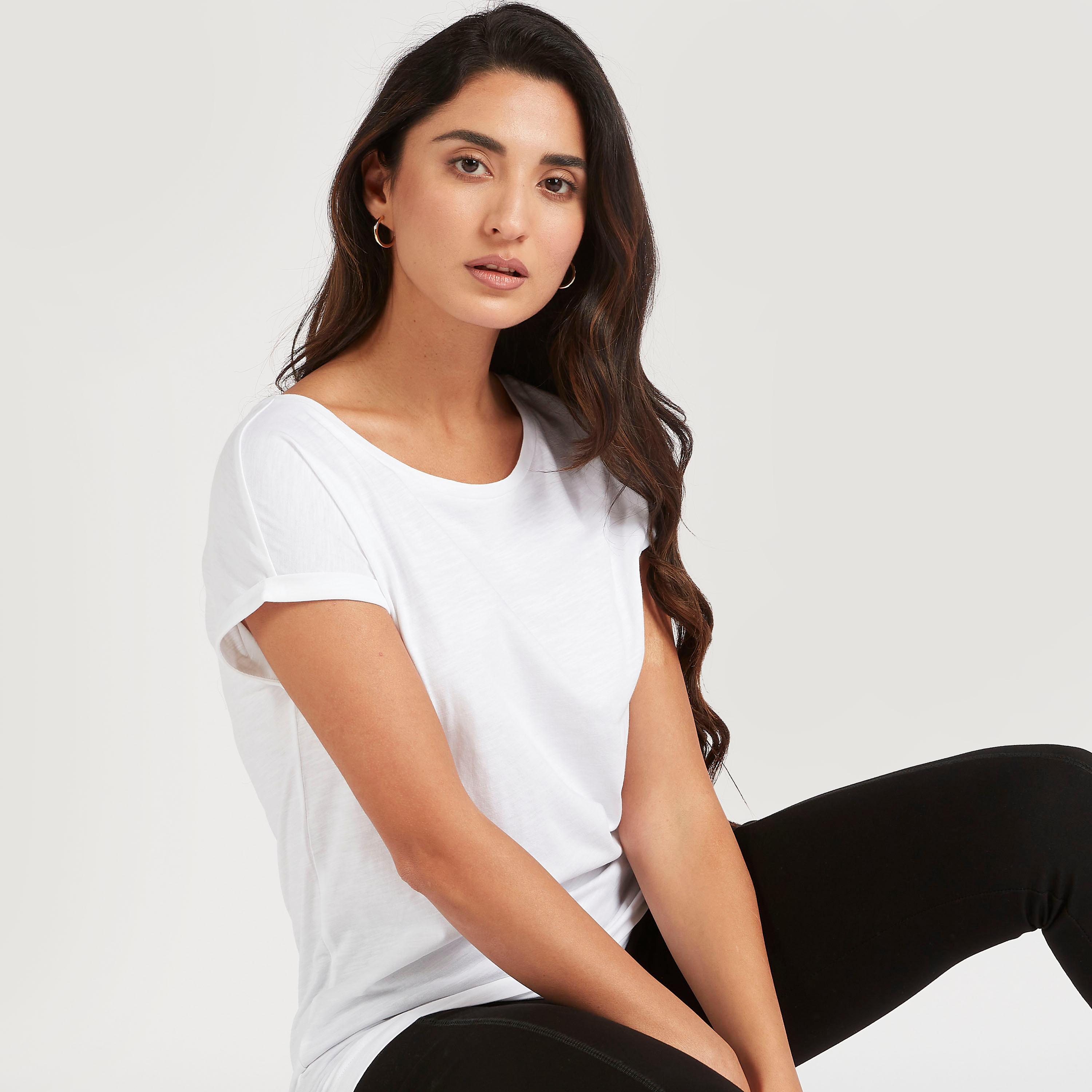 Solid Round Neck T-shirt with Cap Sleeves-women-clothing-tshirts-image-1