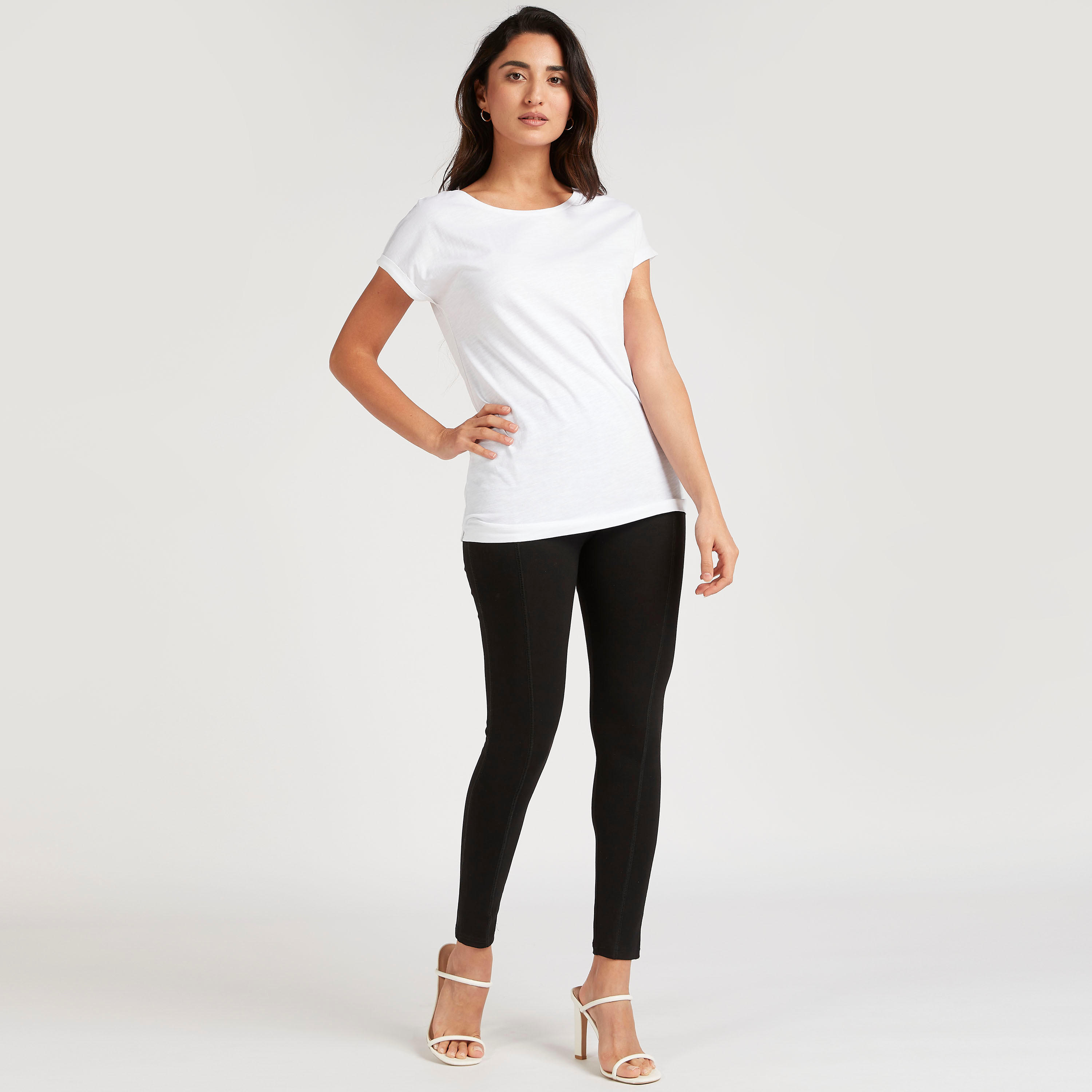 Solid Round Neck T-shirt with Cap Sleeves-women-clothing-tshirts-image-2