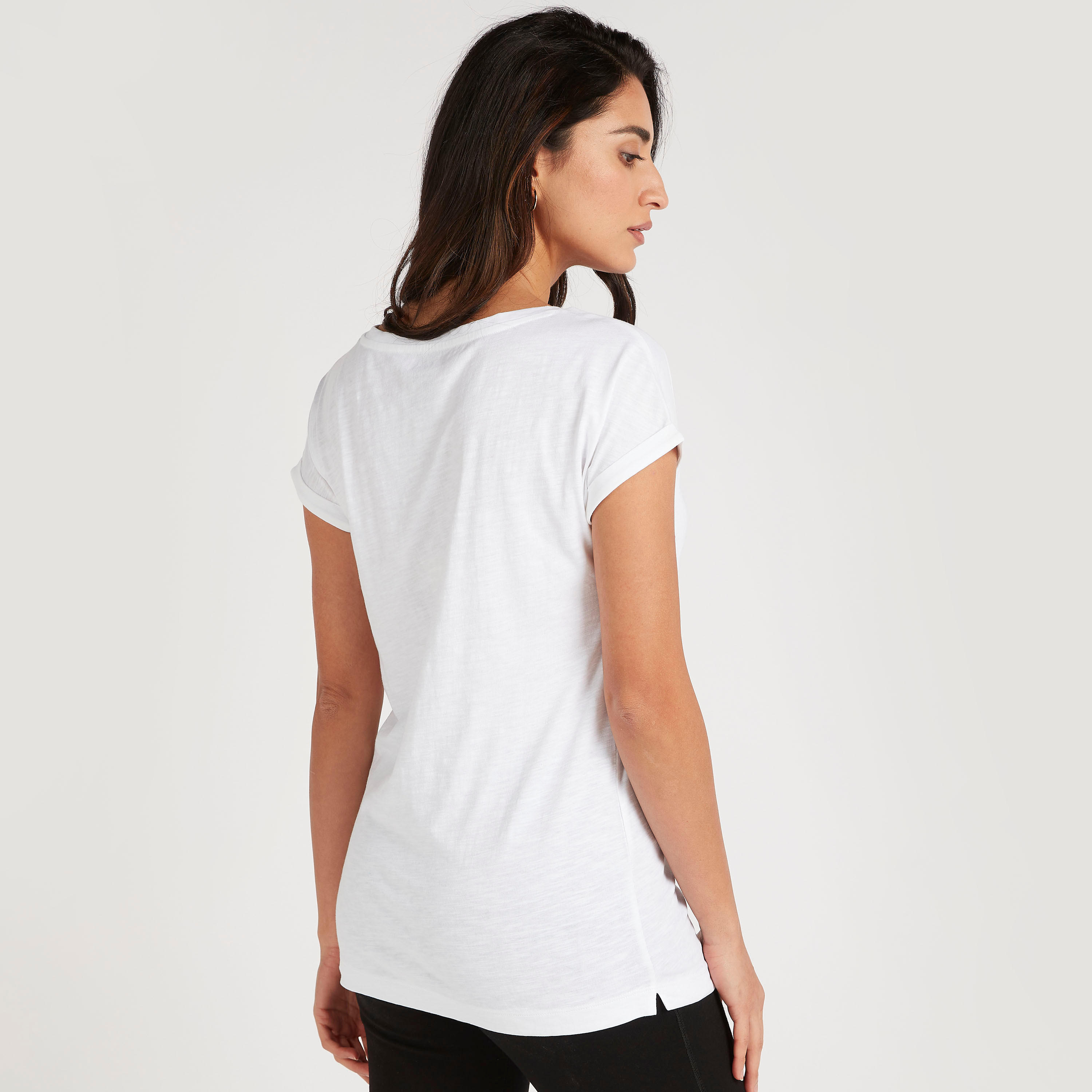Solid Round Neck T-shirt with Cap Sleeves-women-clothing-tshirts-image-4