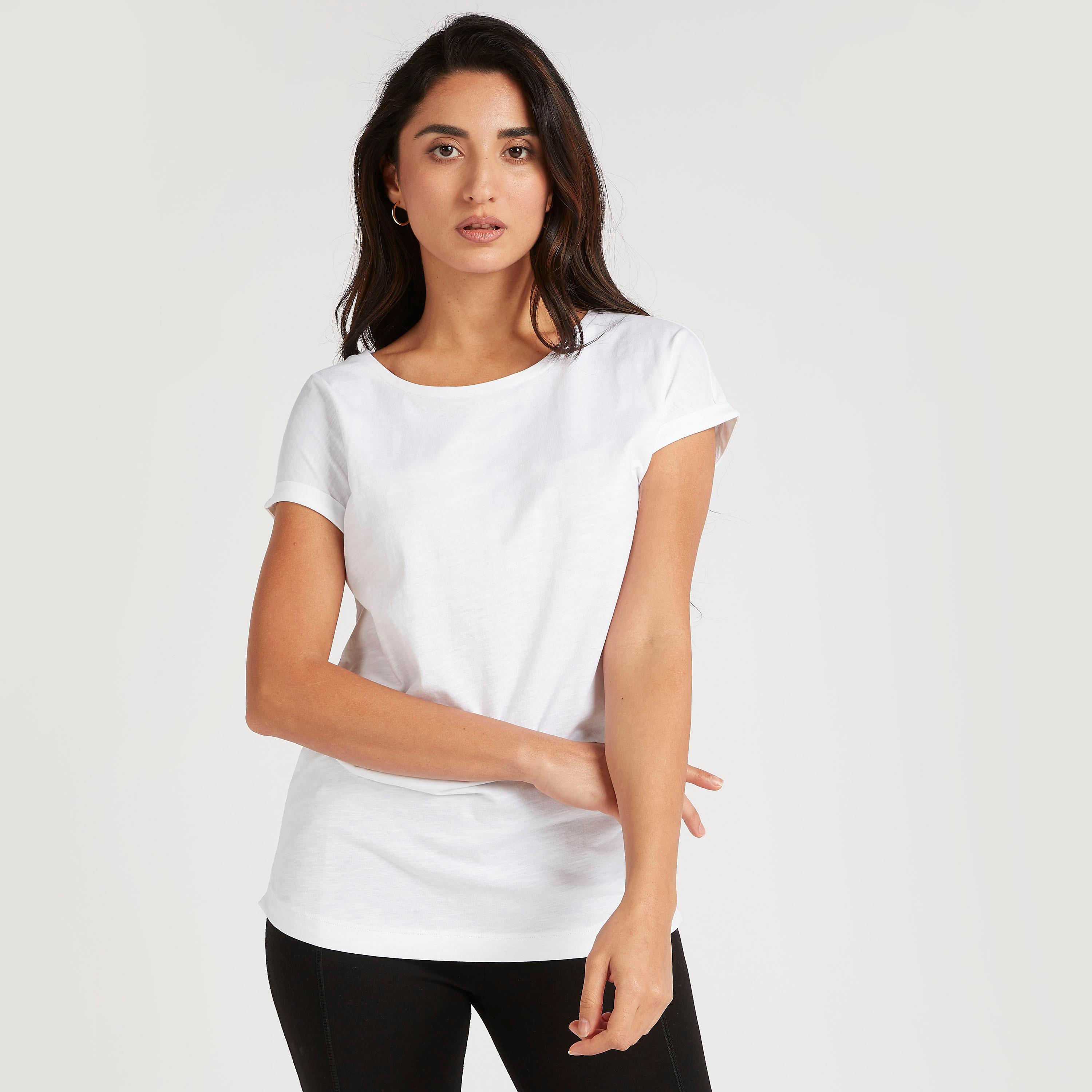 Solid Round Neck T-shirt with Cap Sleeves-women-clothing-tshirts-image-6