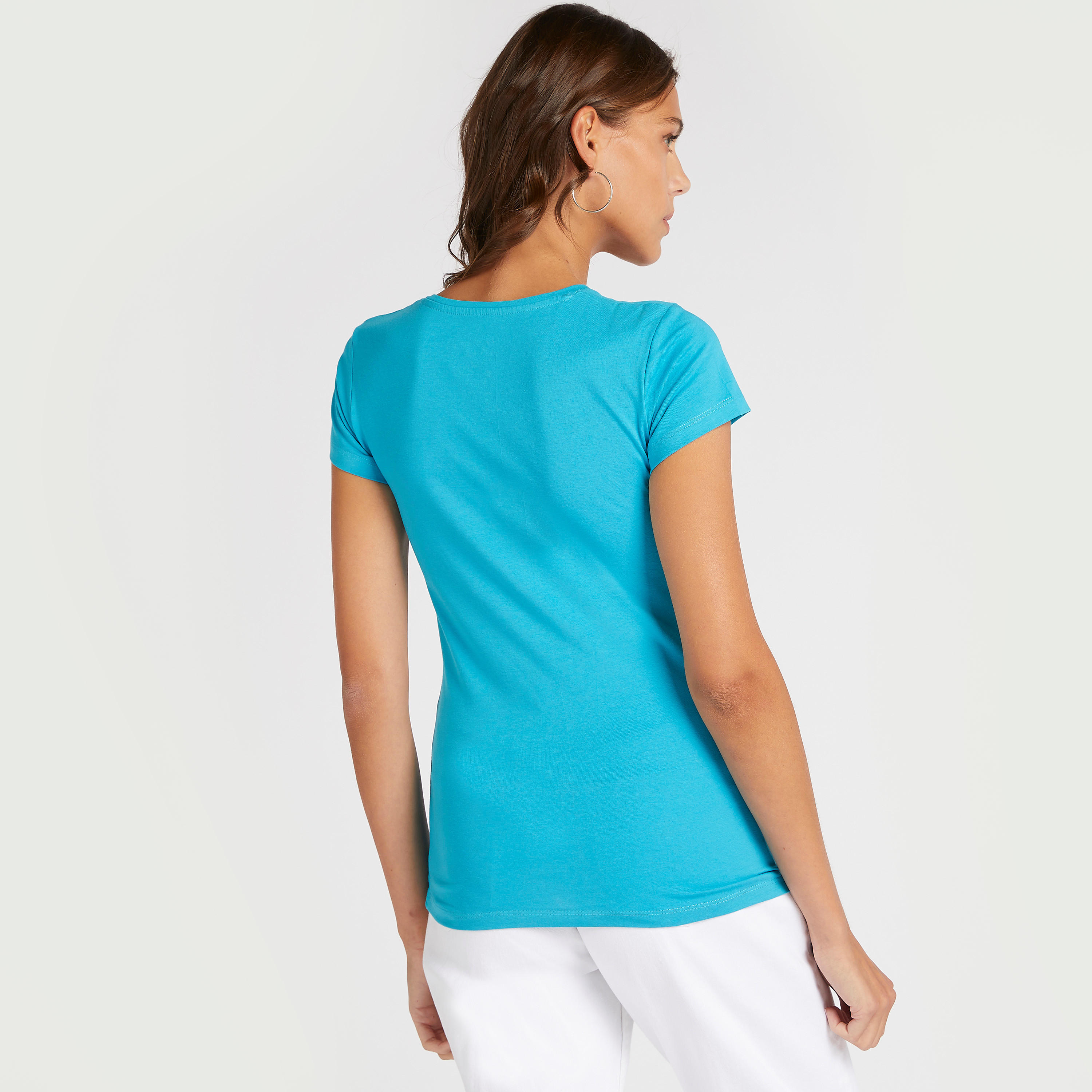 تيشيرت سادة بياقة V وأكمام كاب-women-clothing-tshirts-image-1