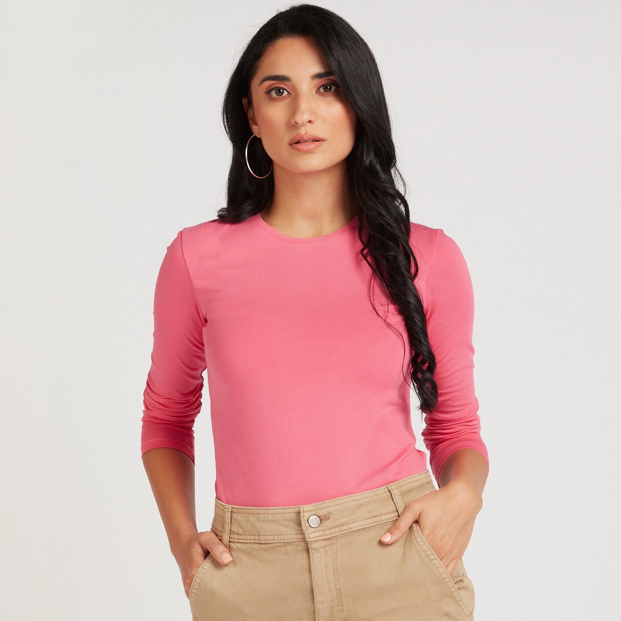 تيشيرت سادة بياقة مستديرة وأكمام طويلة-women-clothing-tshirts-image-4