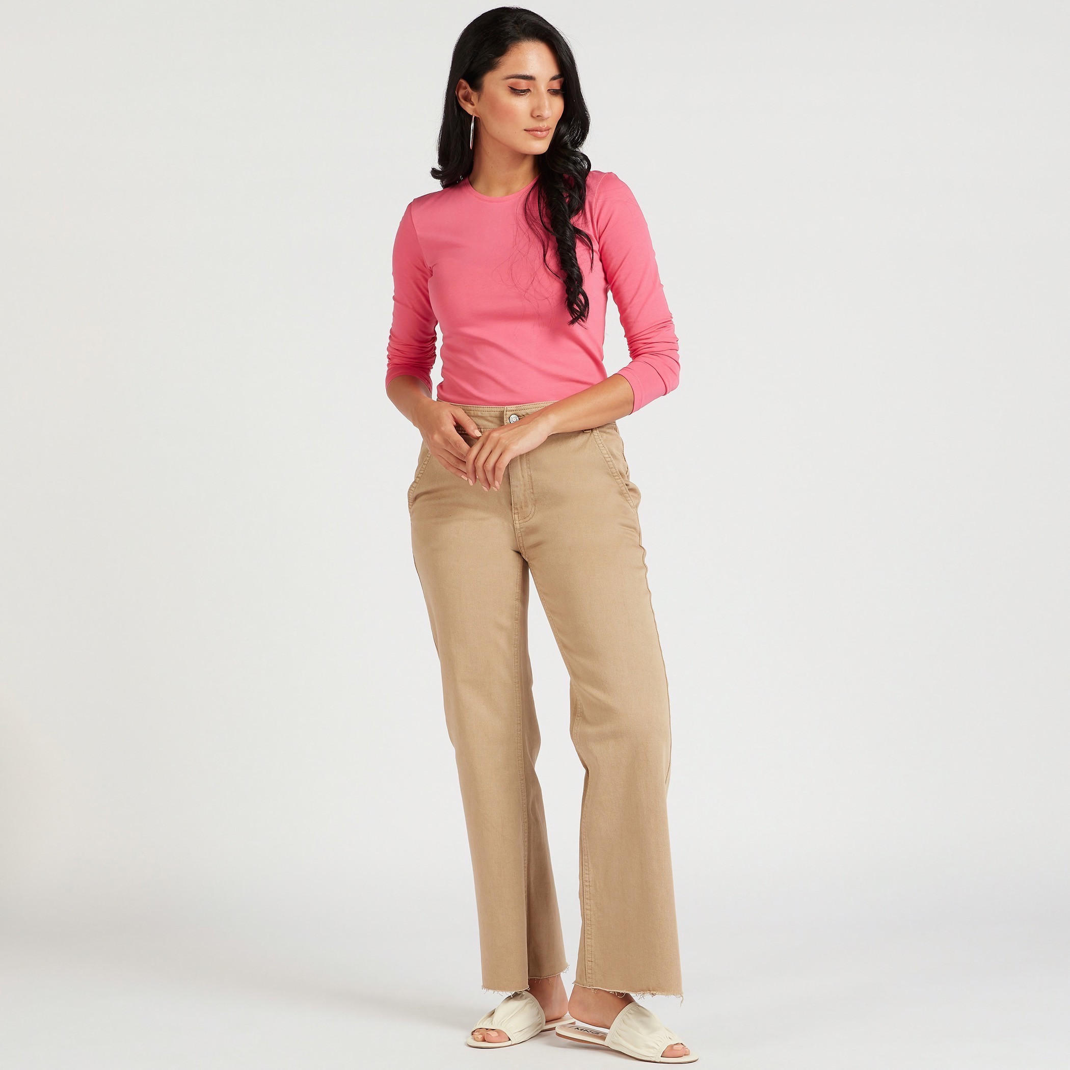 تيشيرت سادة بياقة مستديرة وأكمام طويلة-women-clothing-tshirts-image-3