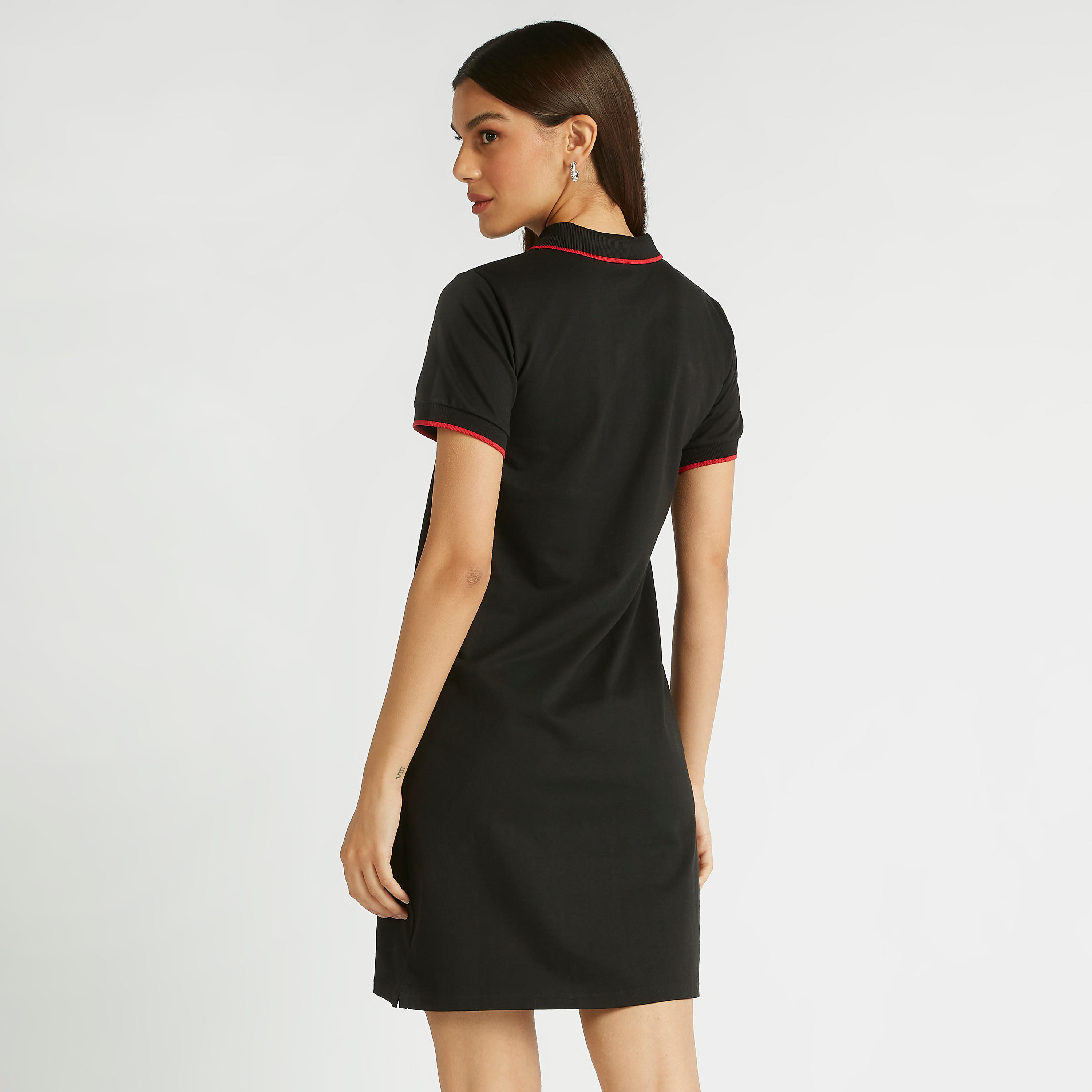 فستان تيشيرت بولو سادة بسحّاب إغلاق وأكمام قصيرة-women-clothing-dresses-image-4