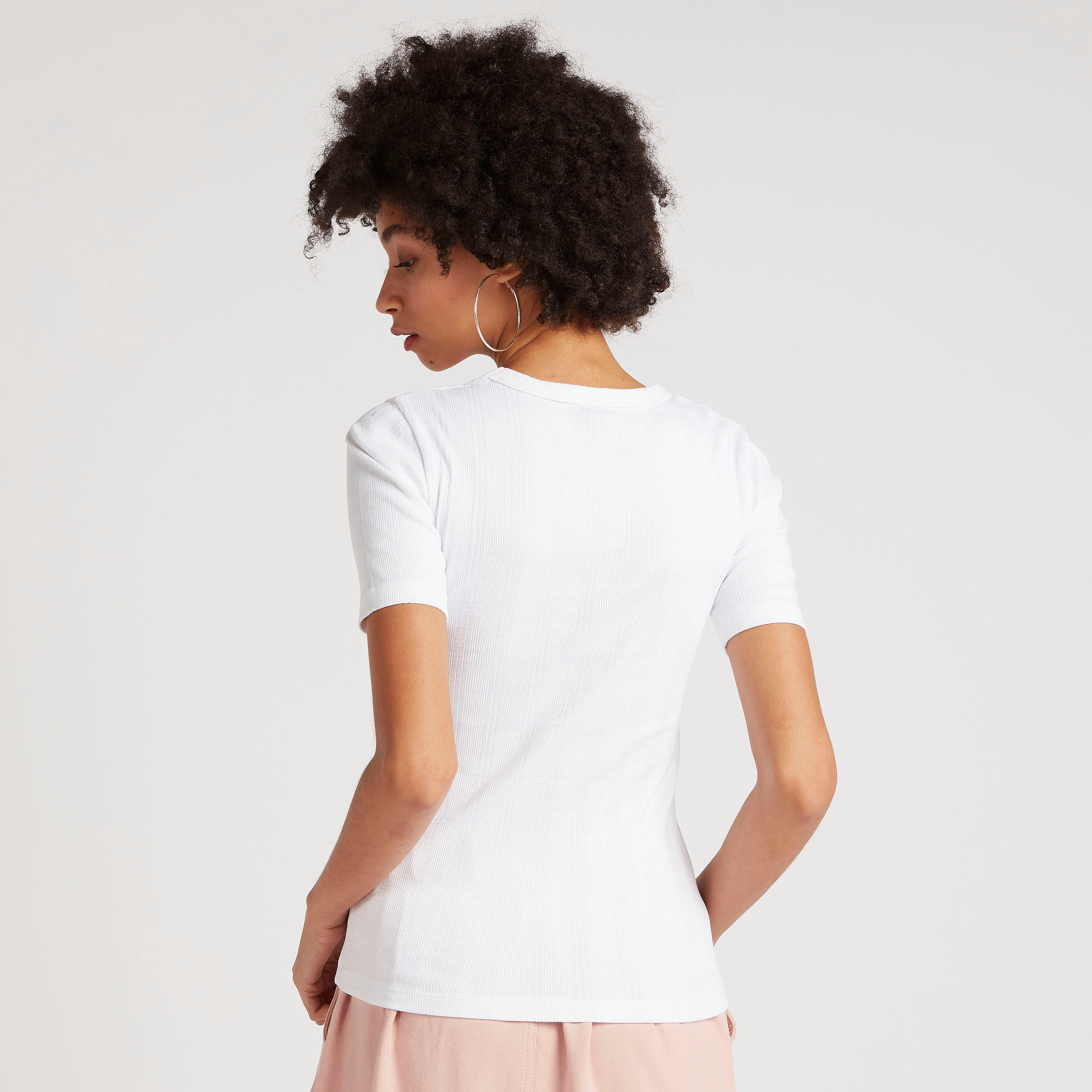 Textured Slim Fit Crew Neck T-shirt with Short Sleeves-women-clothing-tshirts-image-4
