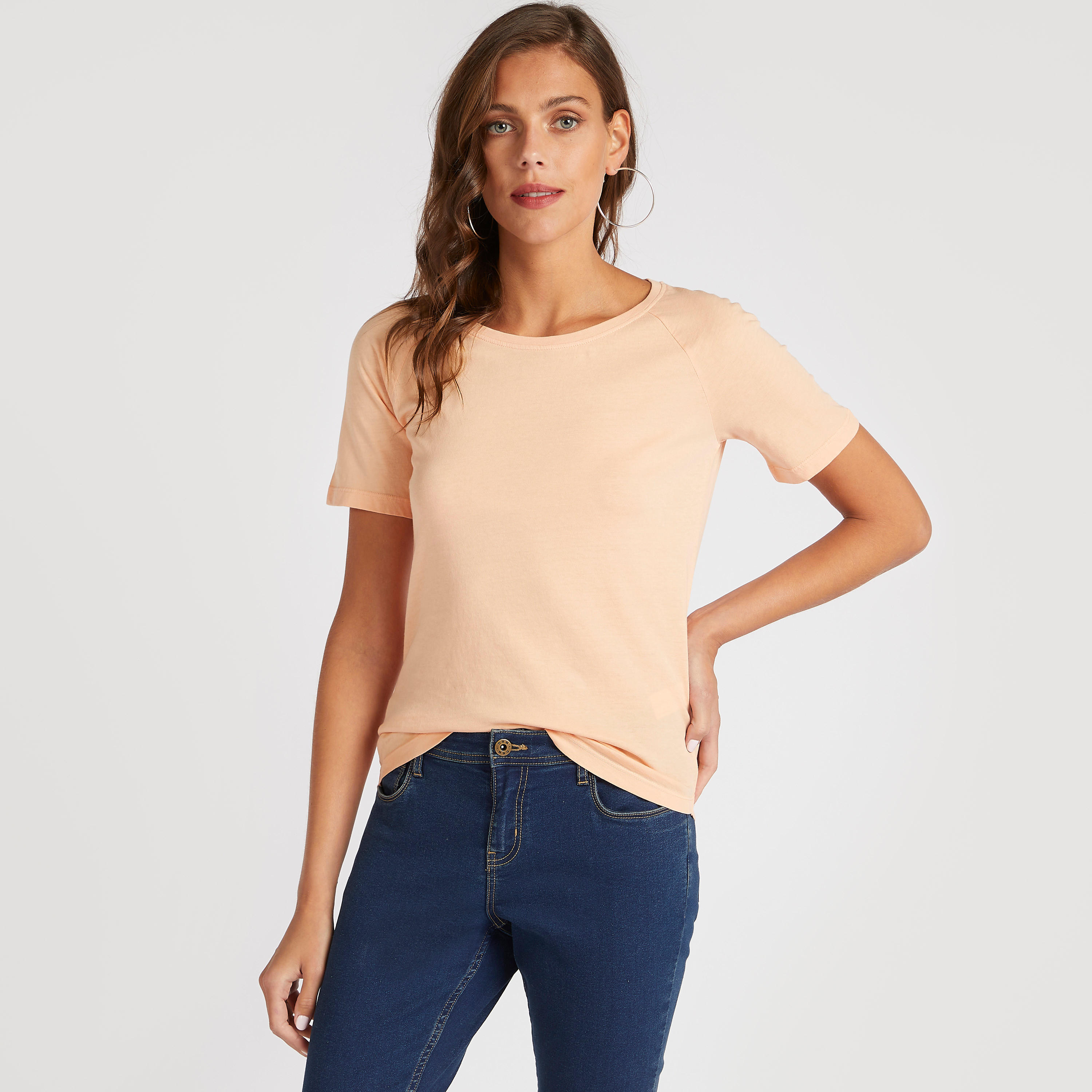 Solid T-shirt with Round Neck and Short Sleeves-women-clothing-tshirts-image-1
