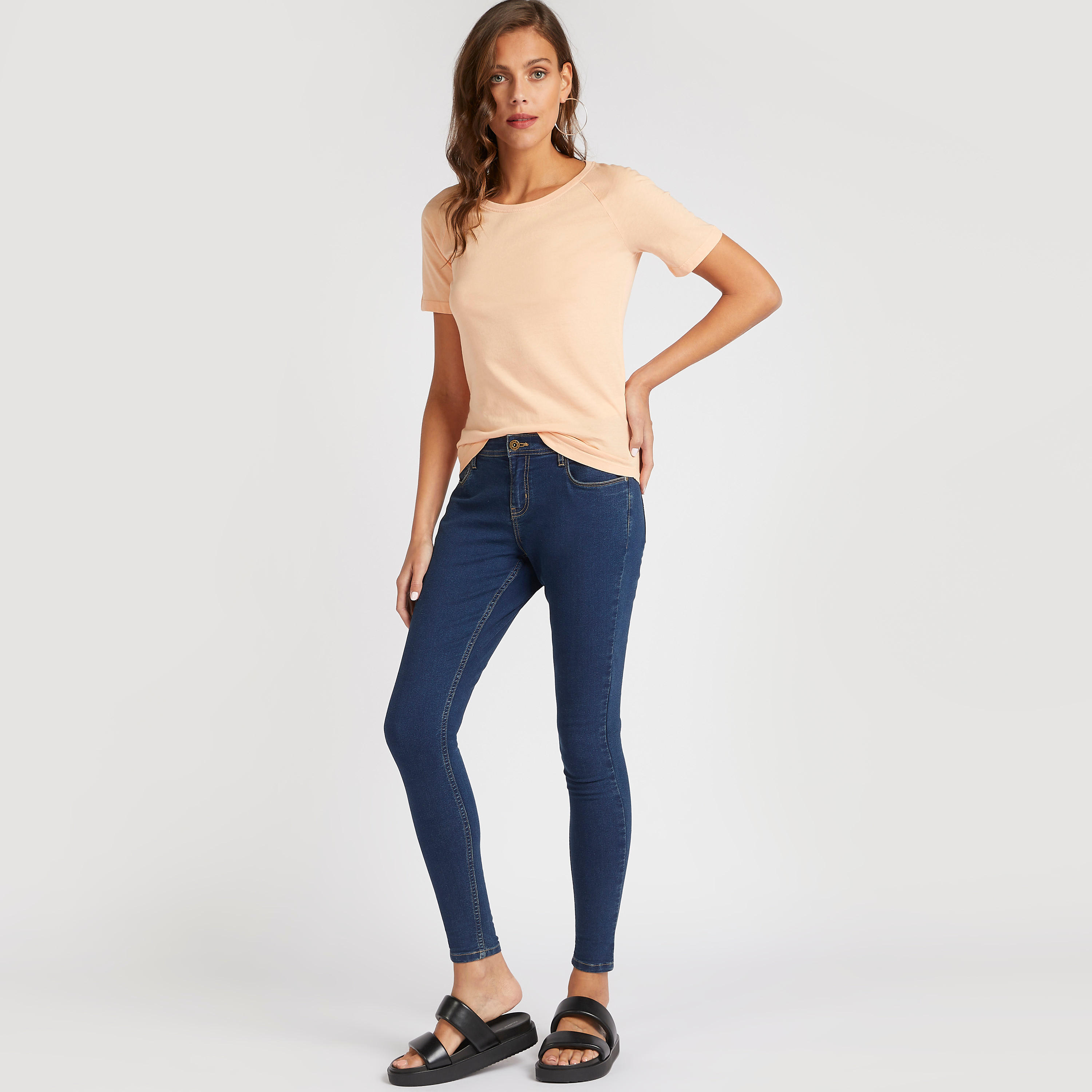 Solid T-shirt with Round Neck and Short Sleeves-women-clothing-tshirts-image-2
