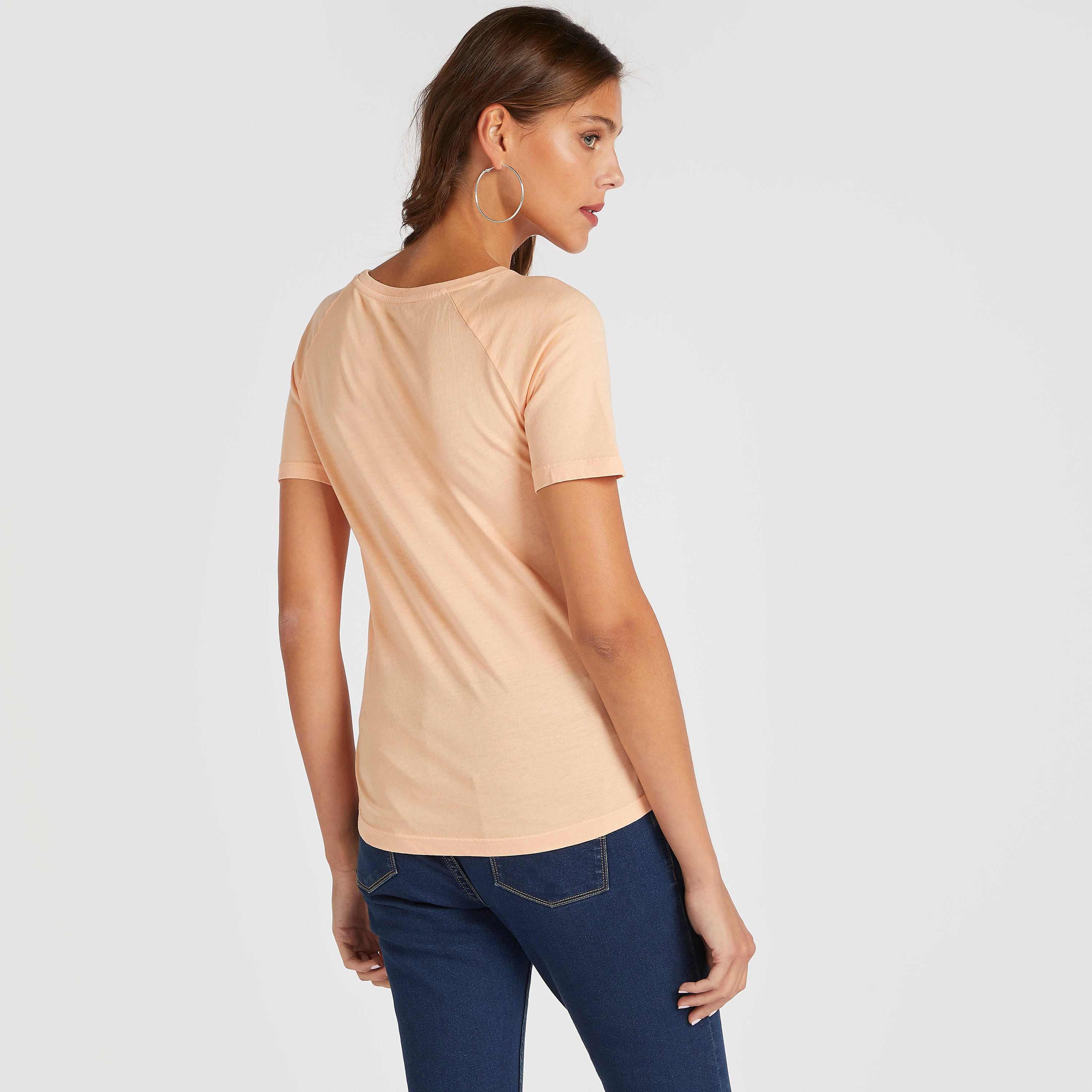 Solid T-shirt with Round Neck and Short Sleeves-women-clothing-tshirts-image-4
