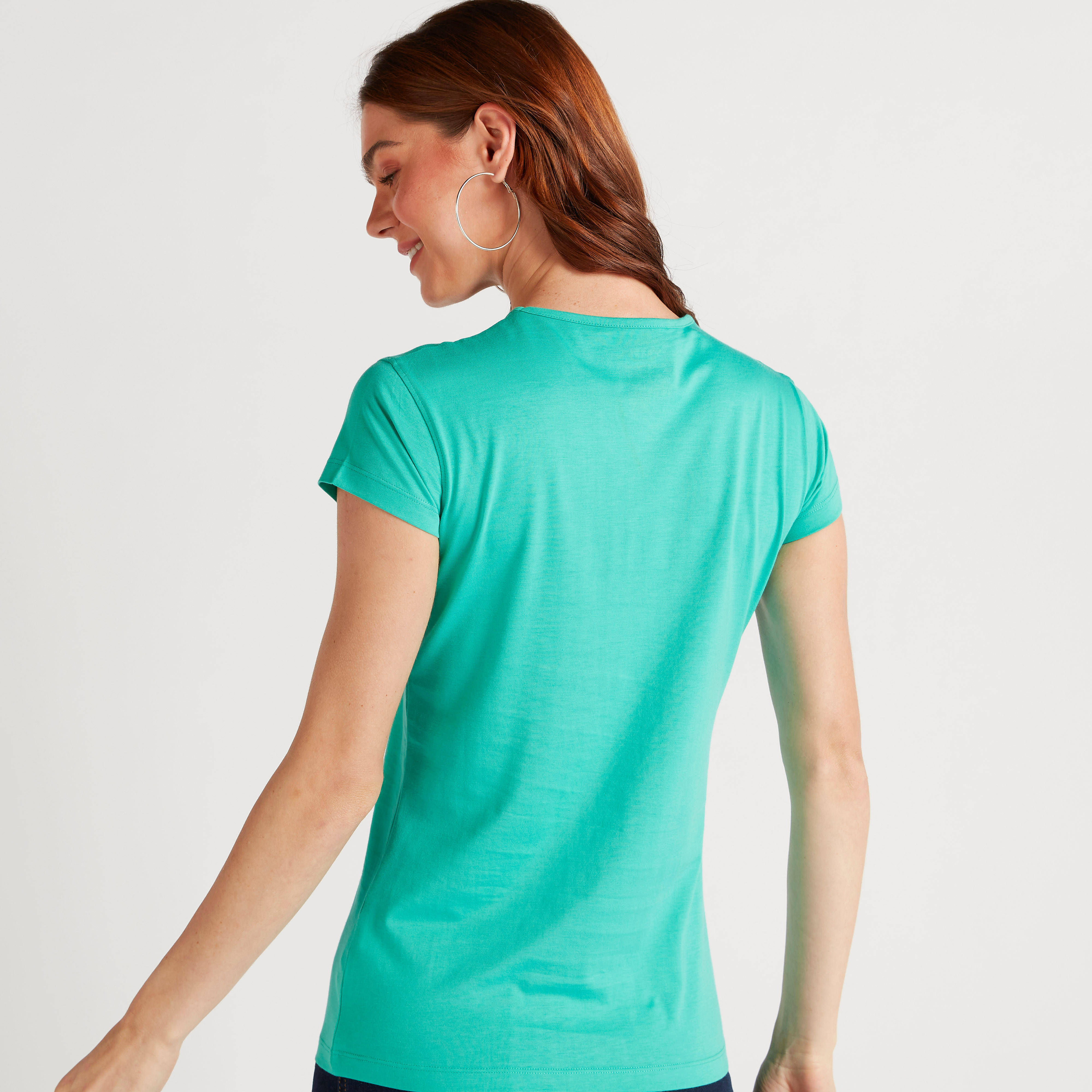 Graphic Print T-shirt with Crew Neck and Cap Sleeves-women-clothing-tshirts-image-4