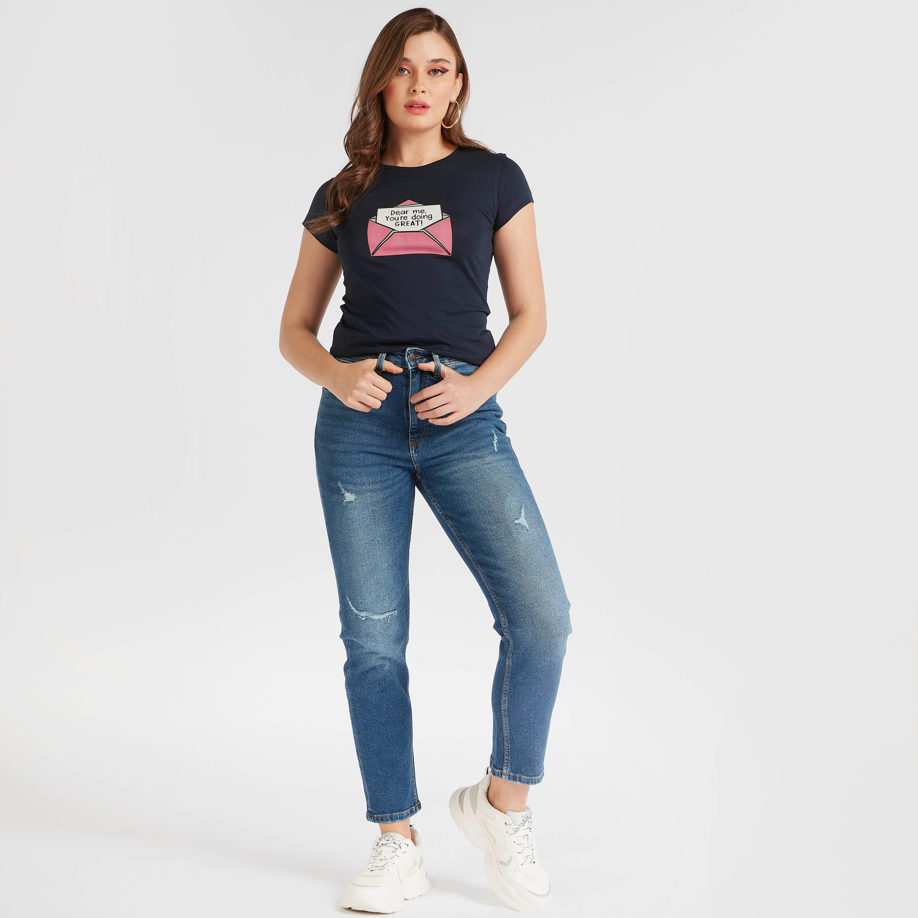 Graphic Print Round Neck T-shirt with Cap Sleeves-women-clothing-tshirts-image-2