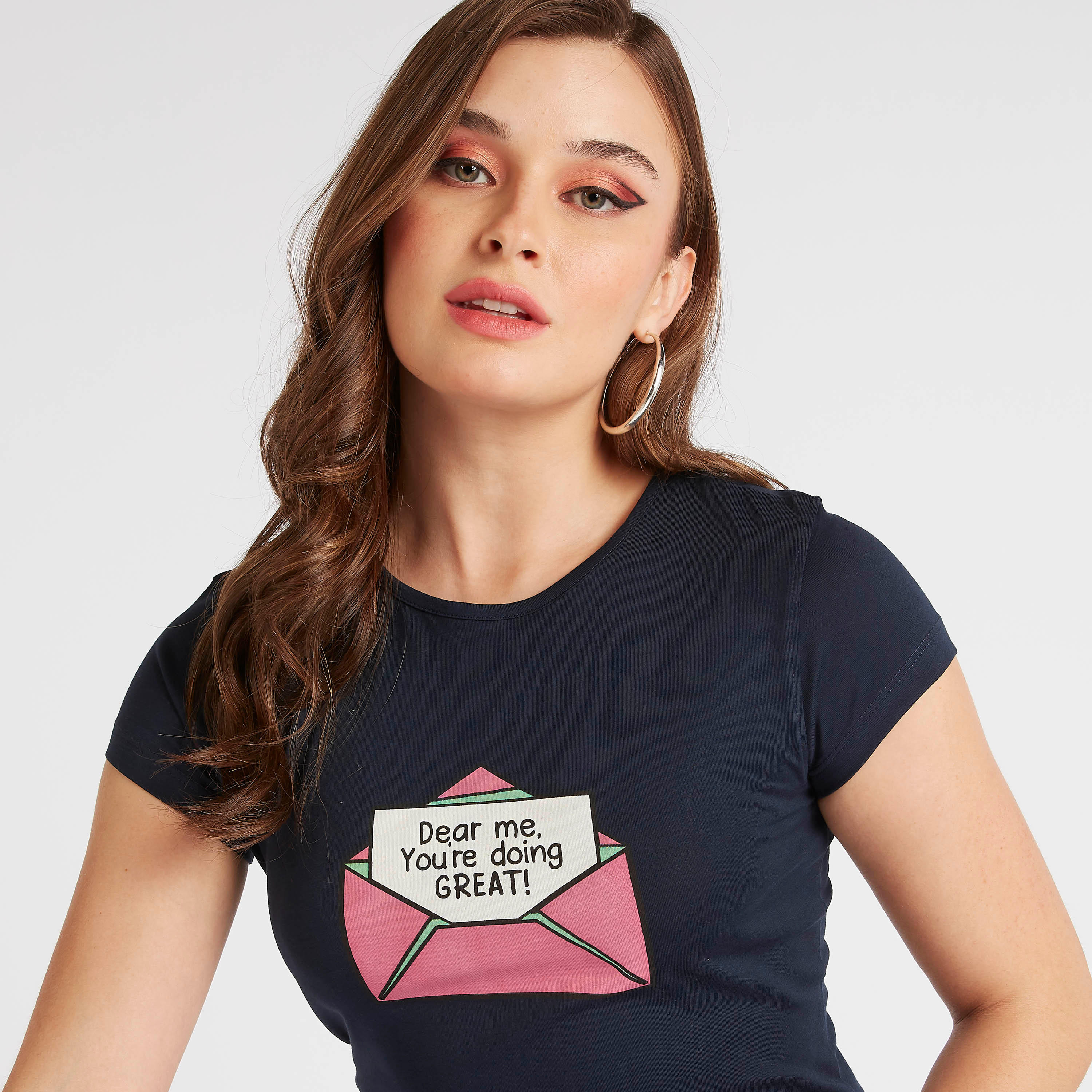 Graphic Print Round Neck T-shirt with Cap Sleeves-women-clothing-tshirts-image-3