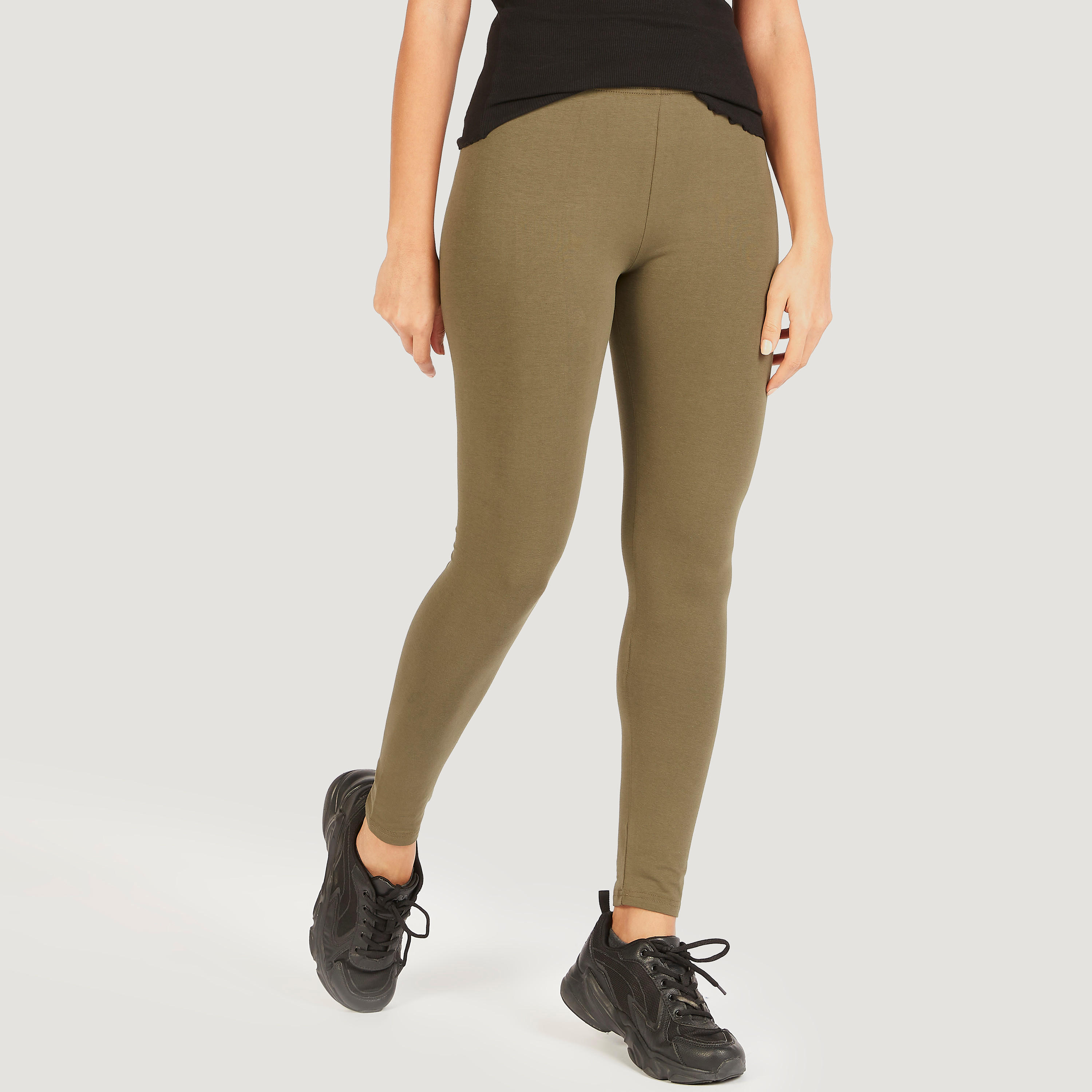 Solid Full Length Leggings with Elasticated Waistband-women-clothing-bottoms-leggings-image-1