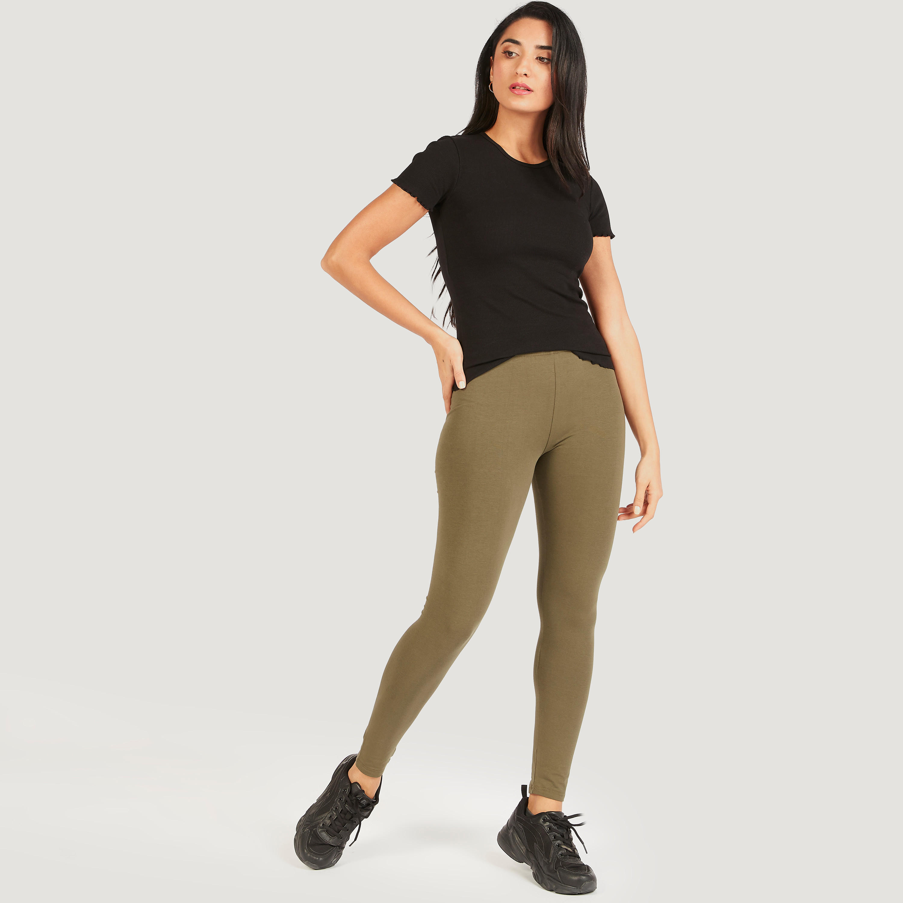 Solid Full Length Leggings with Elasticated Waistband-women-clothing-bottoms-leggings-image-2