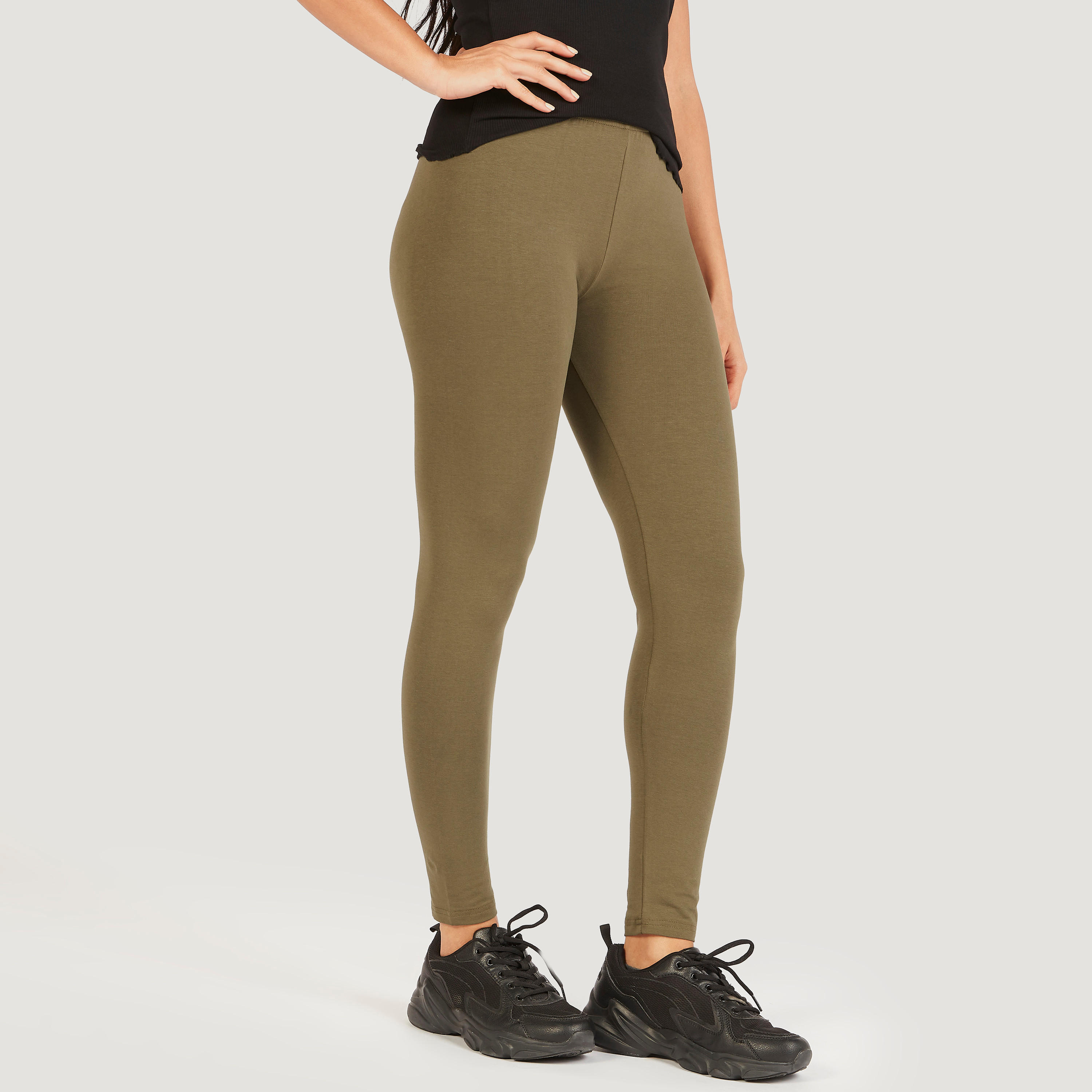 Solid Full Length Leggings with Elasticated Waistband-women-clothing-bottoms-leggings-image-5