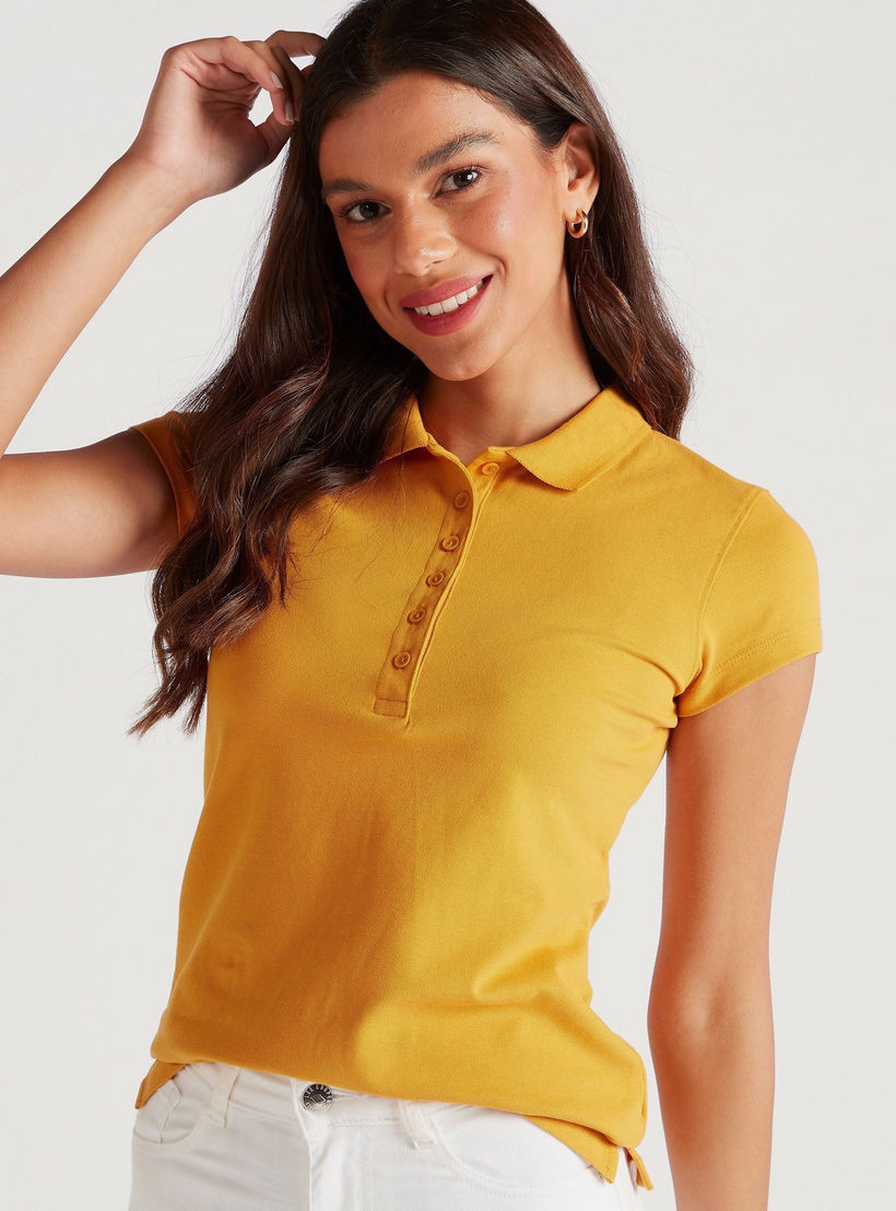 تيشيرت بولو سادة بأكمام كاب-women-clothing-tshirts-image-5