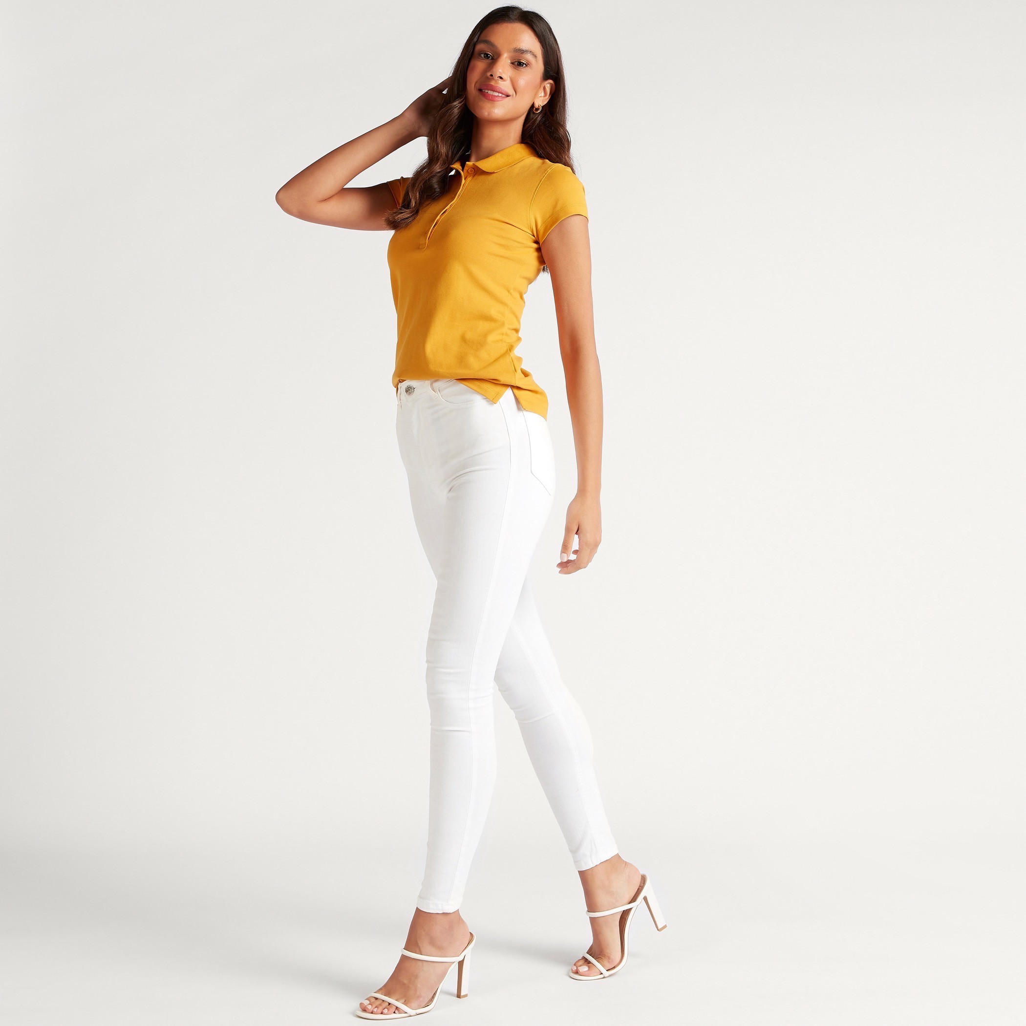 تيشيرت بولو سادة بأكمام كاب-women-clothing-tshirts-image-1