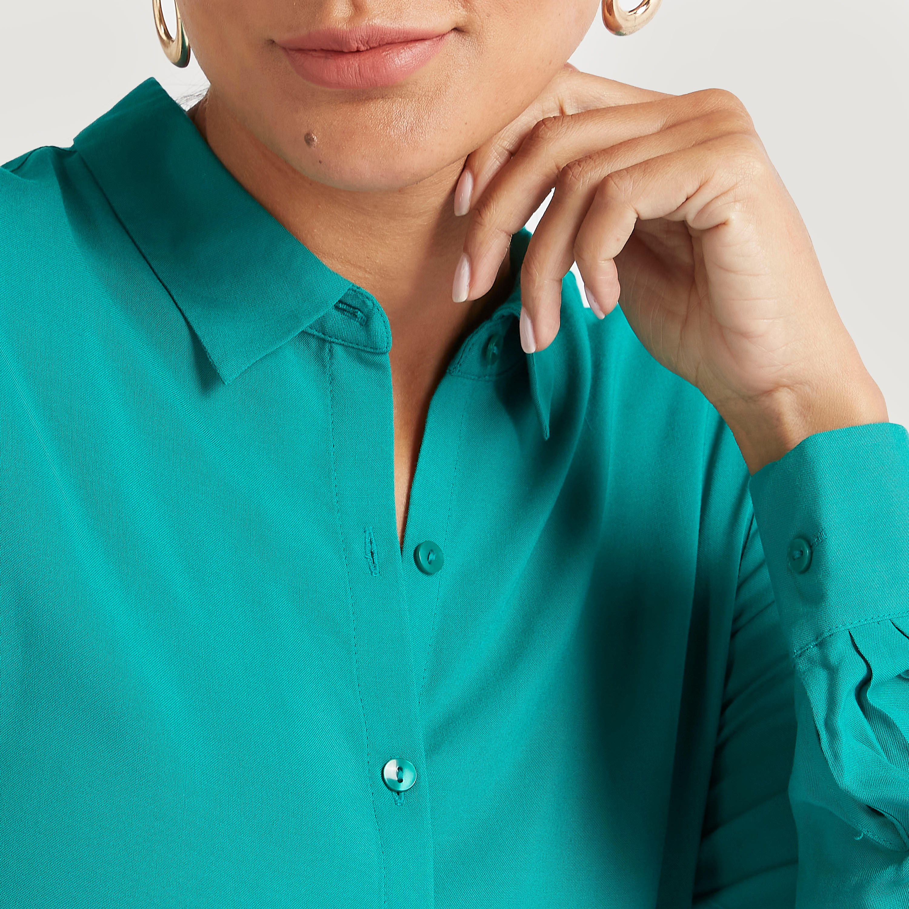 Solid Shirt with Spread Collar and Long Sleeves-women-clothing-shirtsandblouses-shirts-image-3