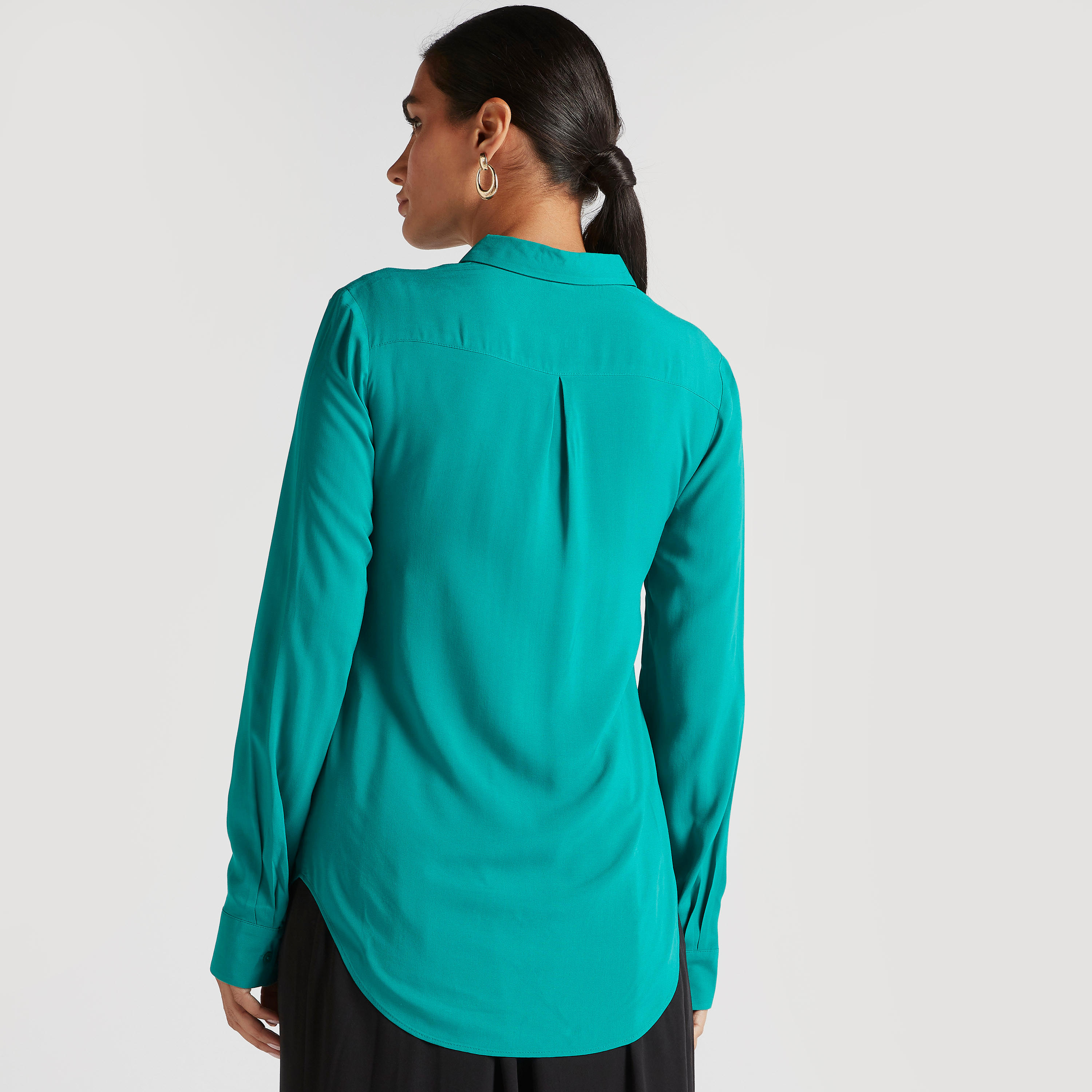 Solid Shirt with Spread Collar and Long Sleeves-women-clothing-shirtsandblouses-shirts-image-4
