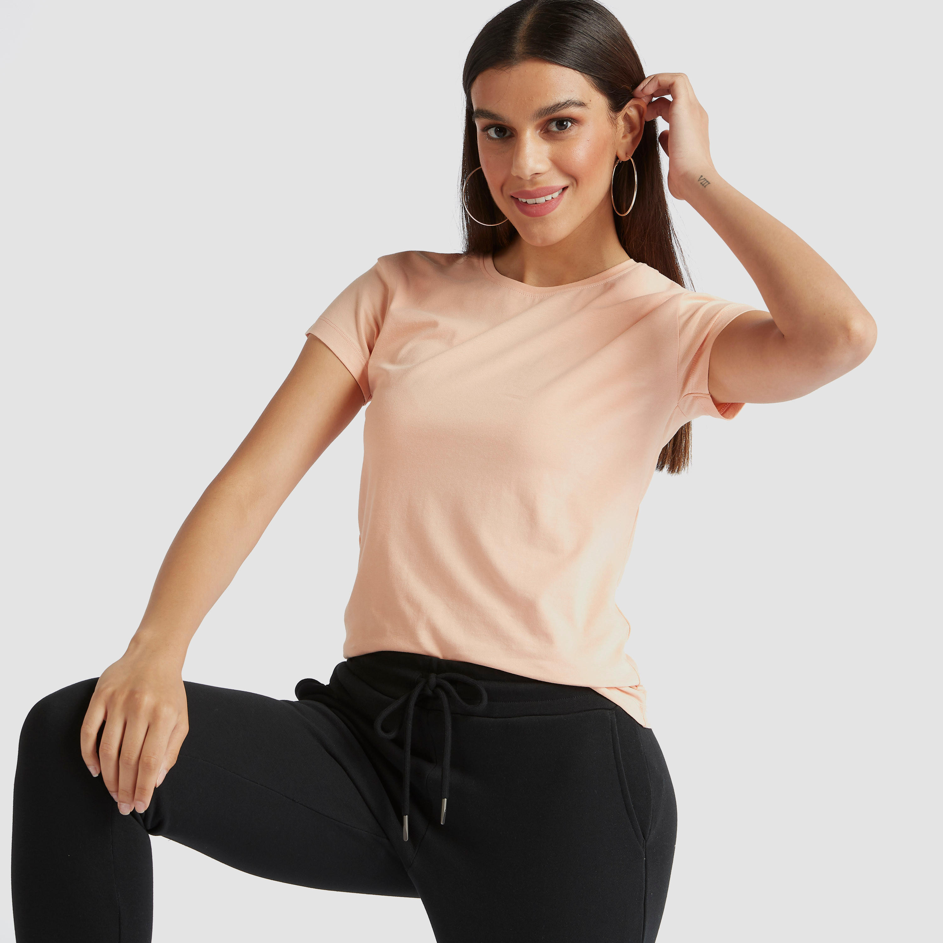 Solid Crew Neck T-shirt with Cap Sleeves-women-clothing-tshirts-image-1