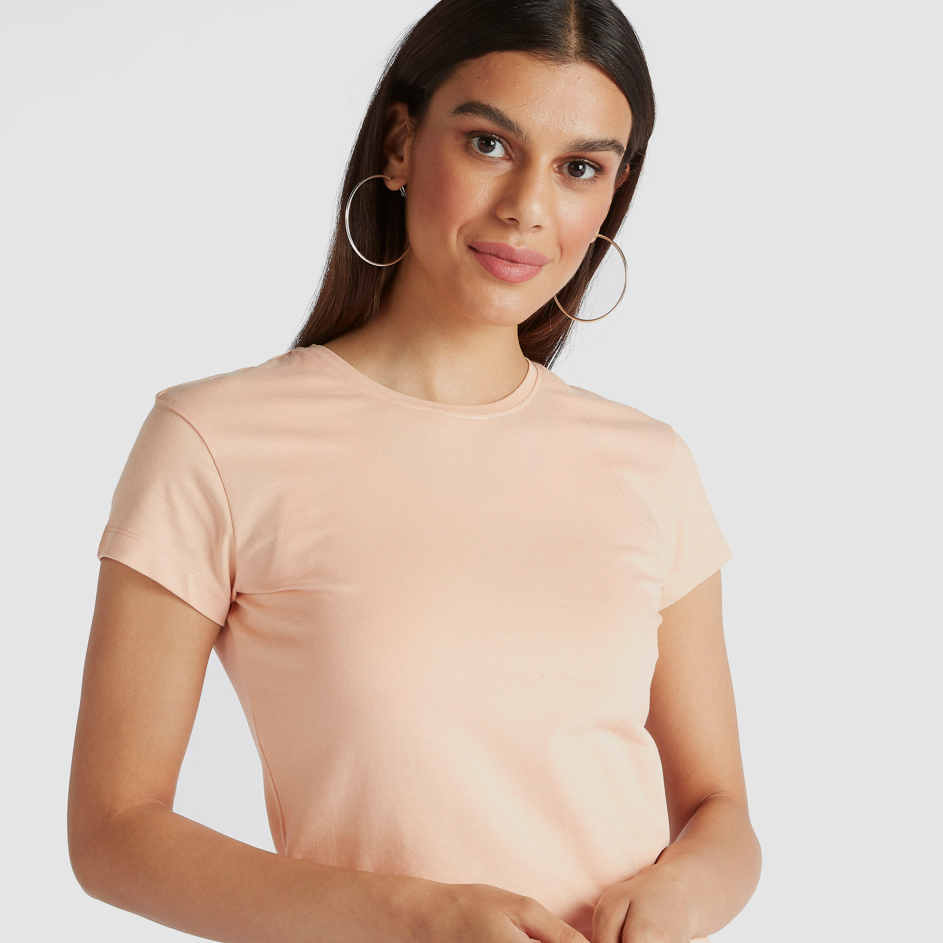 Solid Crew Neck T-shirt with Cap Sleeves-women-clothing-tshirts-image-2