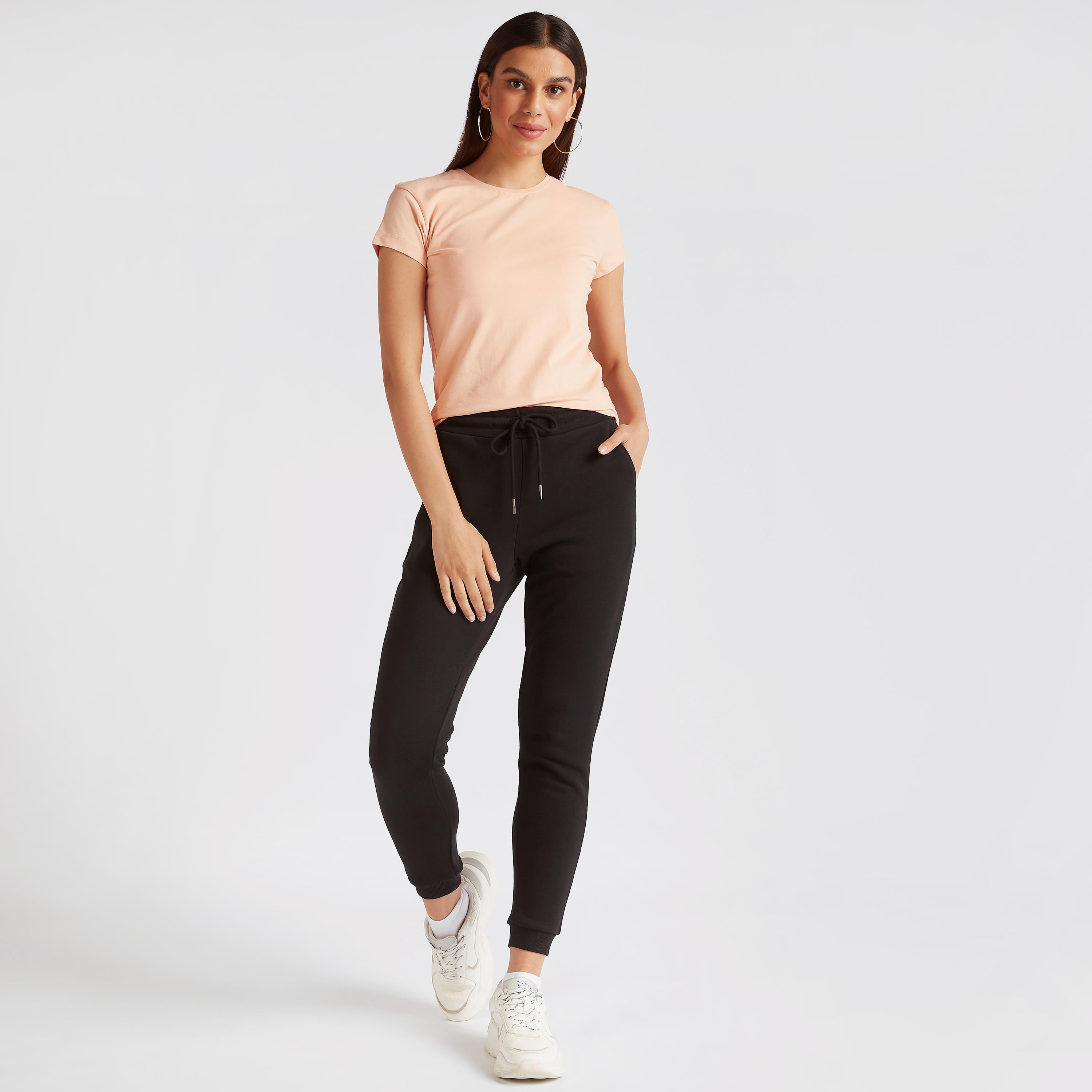 Solid Crew Neck T-shirt with Cap Sleeves-women-clothing-tshirts-image-3