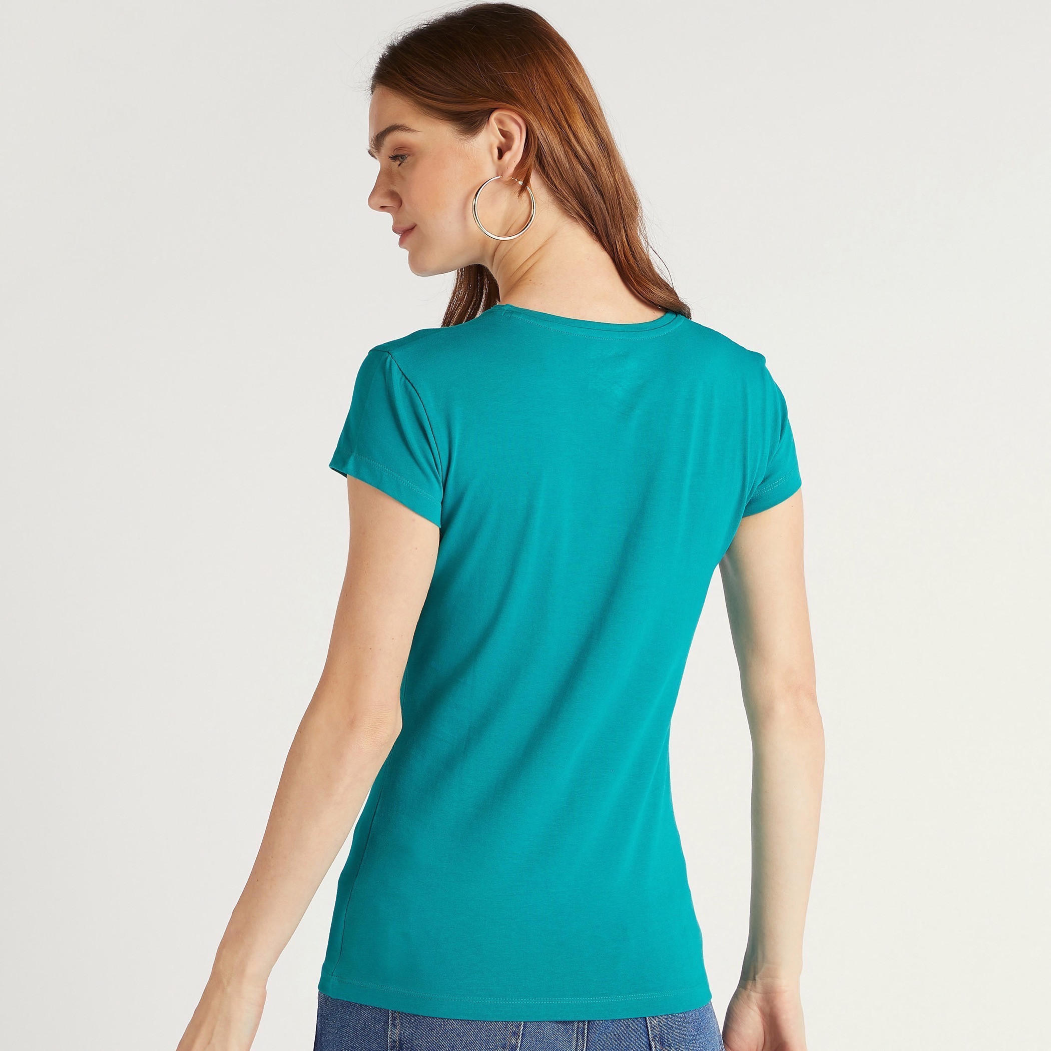 Solid Crew Neck T-shirt with Cap Sleeves-women-clothing-tshirts-image-4