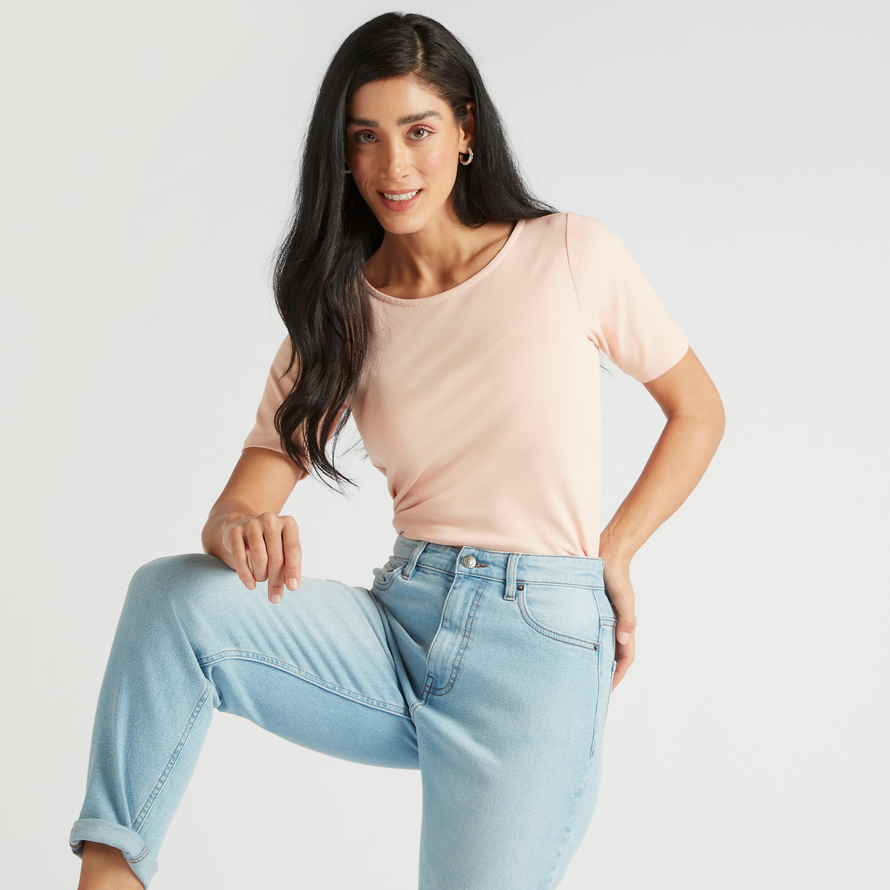 Solid T-shirt with Round Neck and Short Sleeves-women-clothing-tshirts-image-1