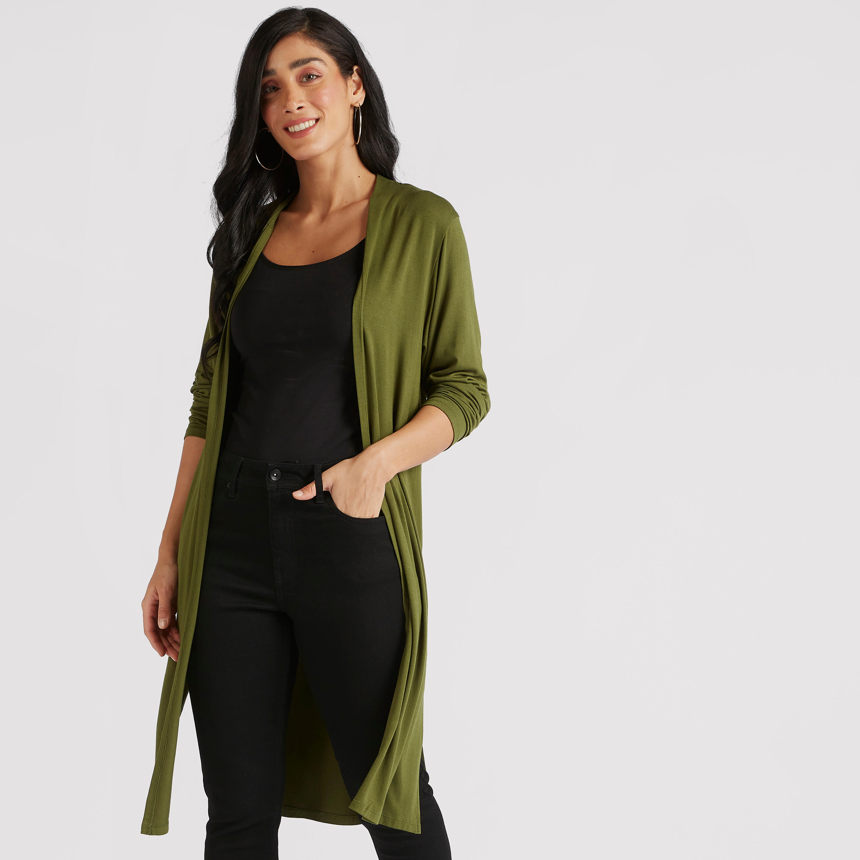 Solid Open Front Shrug with Long Sleeves-women-winterwear-coatsandjackets-jackets-image-1