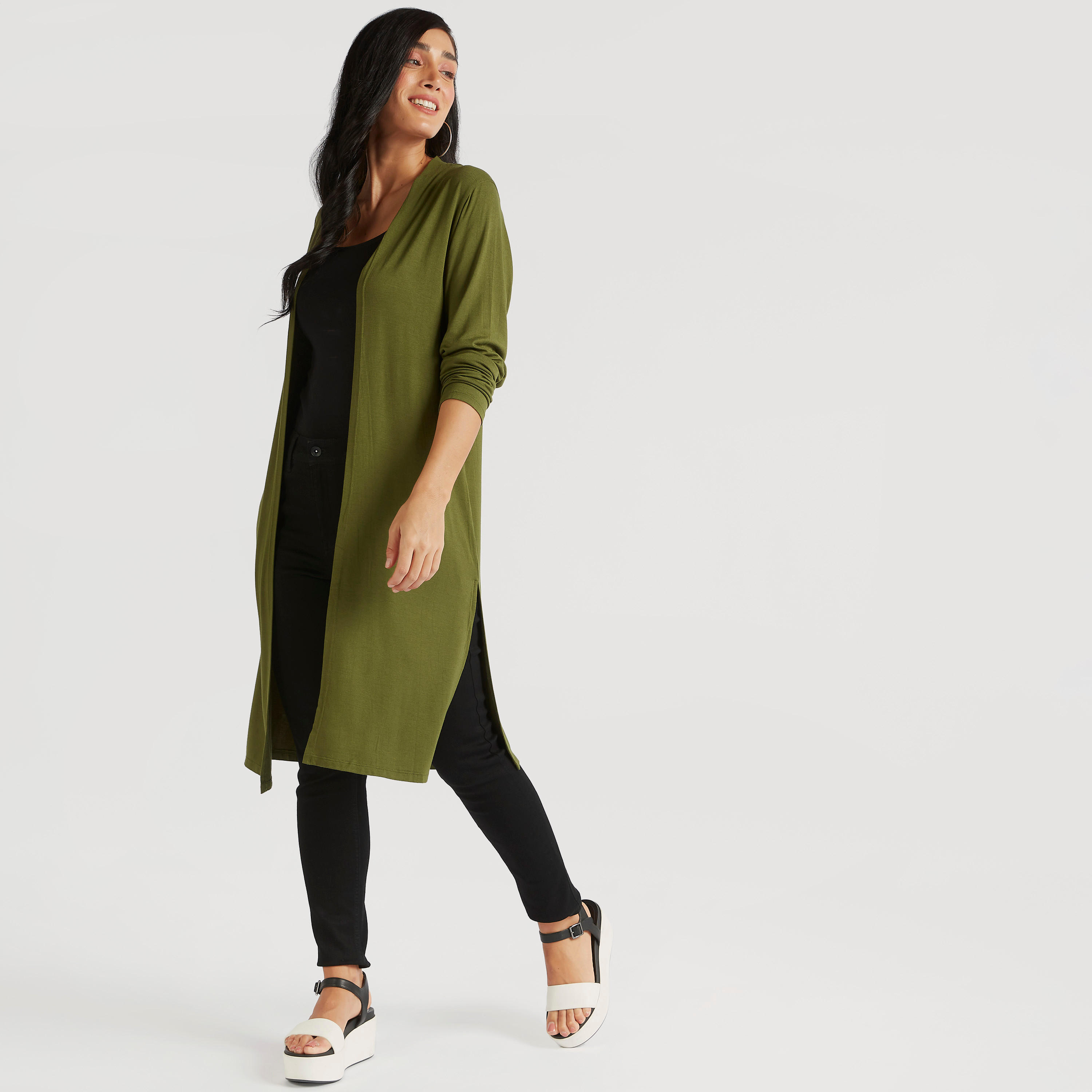 Solid Open Front Shrug with Long Sleeves-women-winterwear-coatsandjackets-jackets-image-2