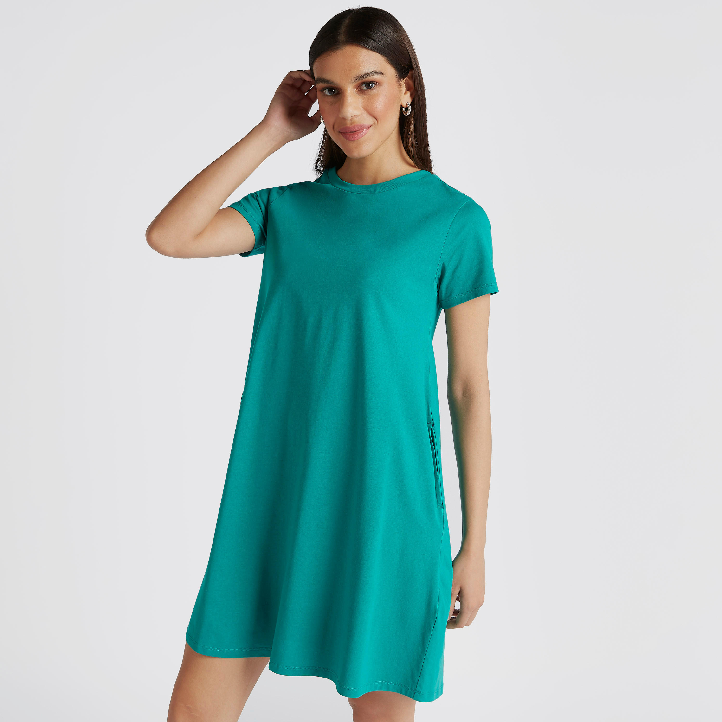 Solid Mini T-shirt Dress with Short Sleeves and Pockets-women-clothing-dresses-image-1