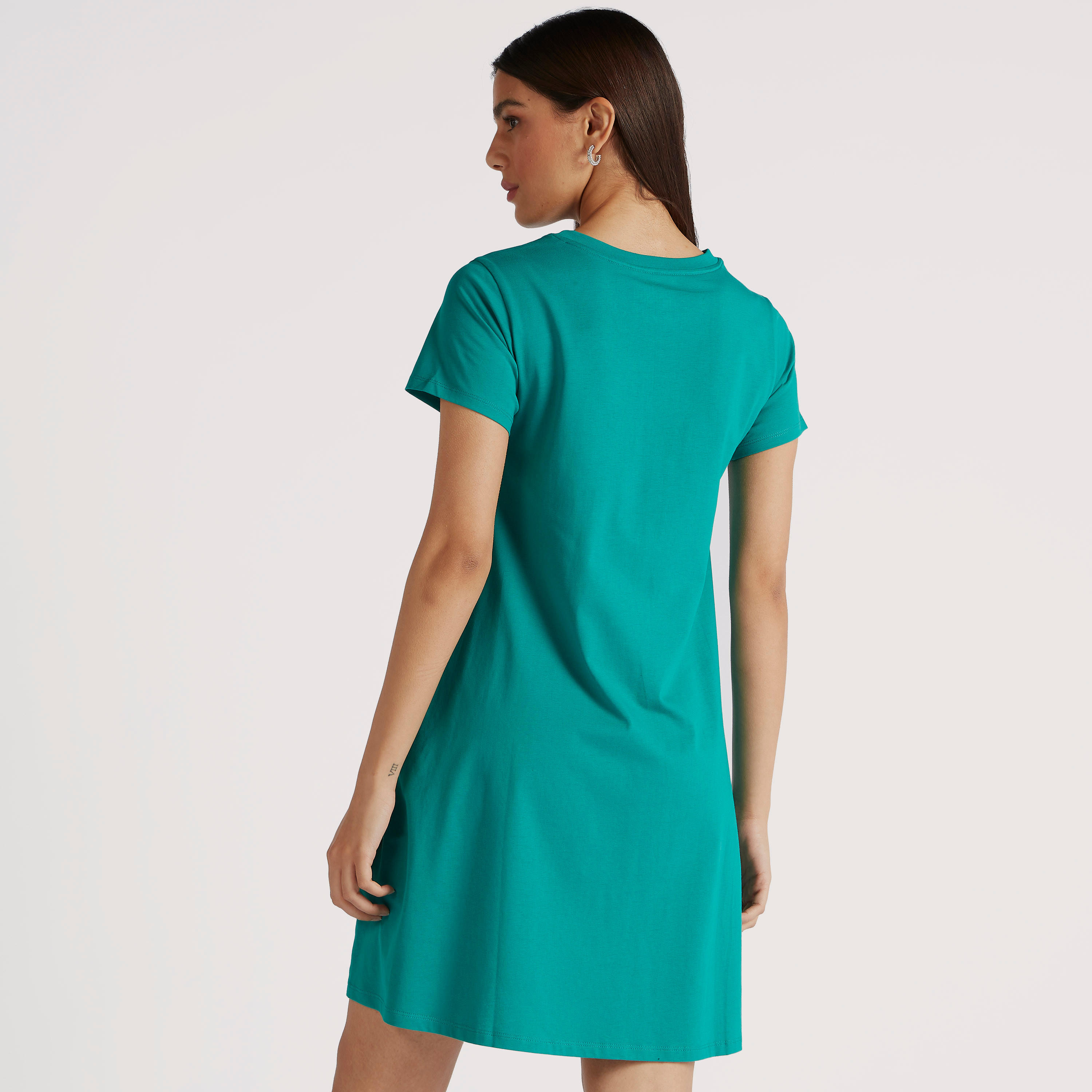 Solid Mini T-shirt Dress with Short Sleeves and Pockets-women-clothing-dresses-image-4